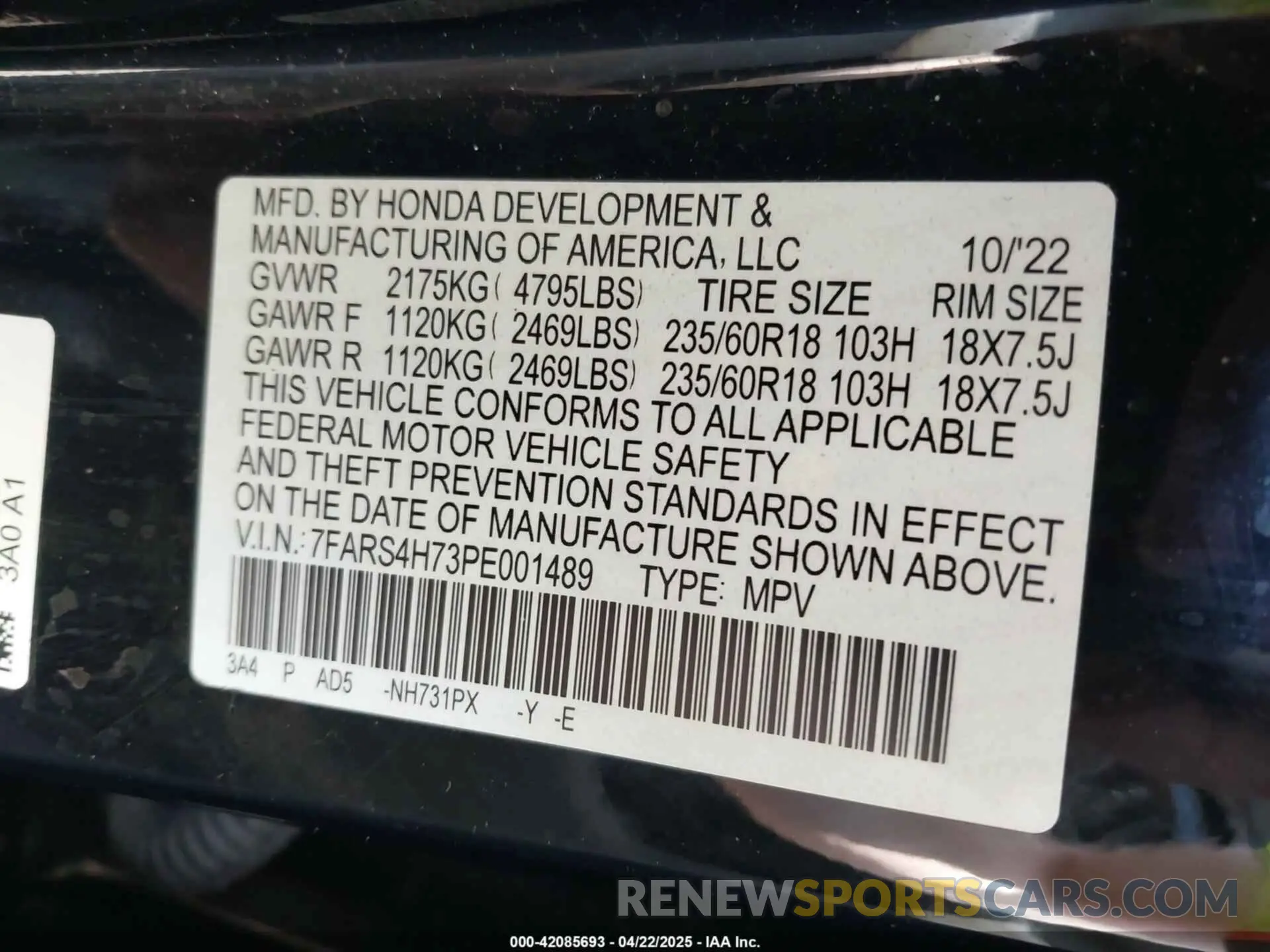 9 fotografías del automóvil dañado 7FARS4H73PE001489 HONDA CR-V 2023