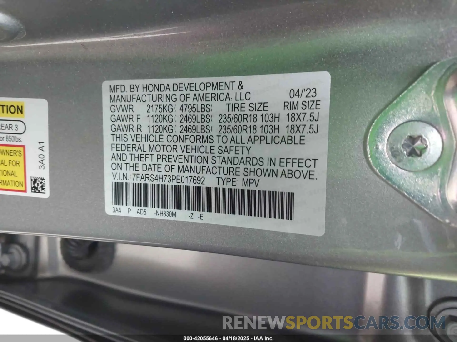 9 fotografías del automóvil dañado 7FARS4H73PE017692 HONDA CR-V 2023