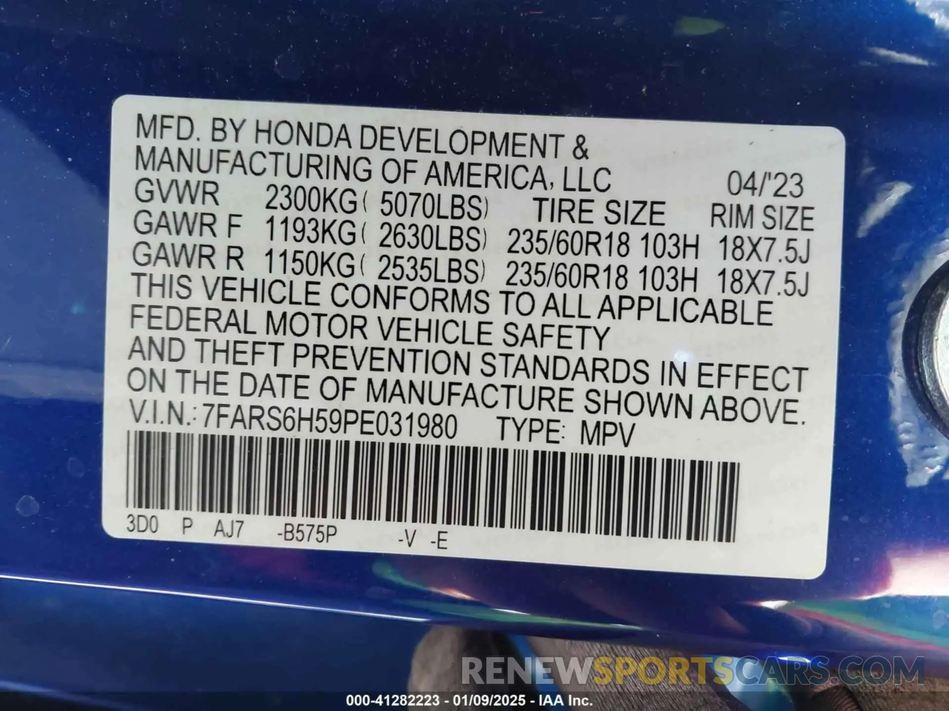 9 fotografías del automóvil dañado 7FARS6H59PE031980 HONDA CR-V 2023