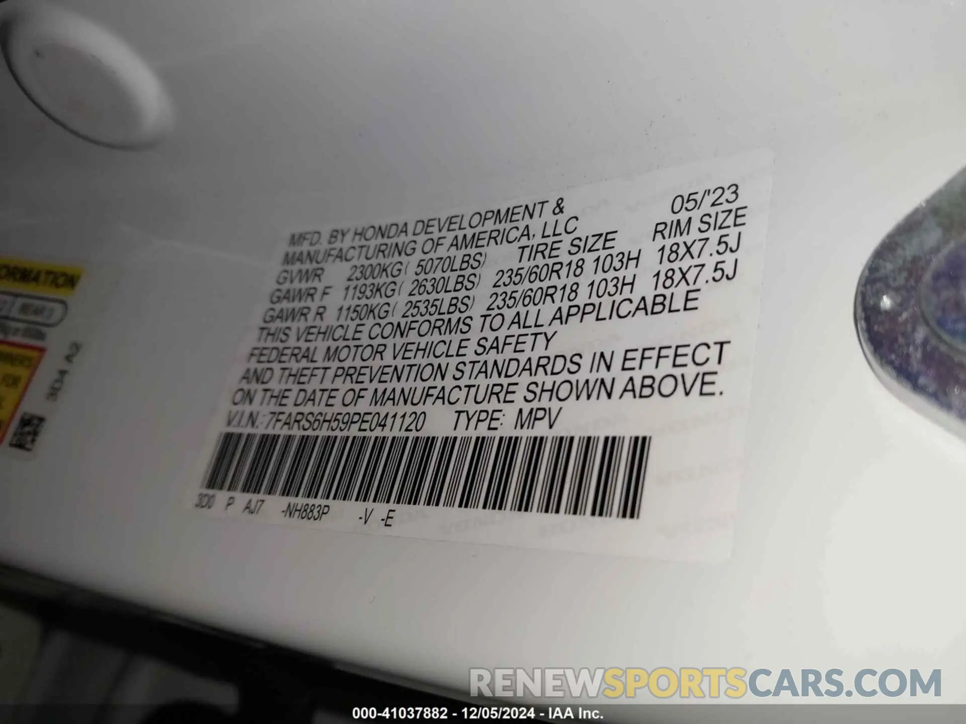 9 fotografías del automóvil dañado 7FARS6H59PE041120 HONDA CR-V 2023