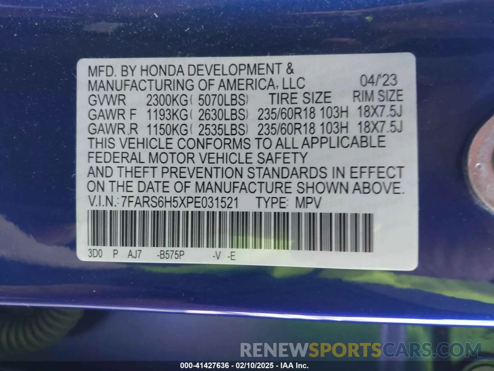 9 fotografías del automóvil dañado 7FARS6H5XPE031521 HONDA CR-V 2023
