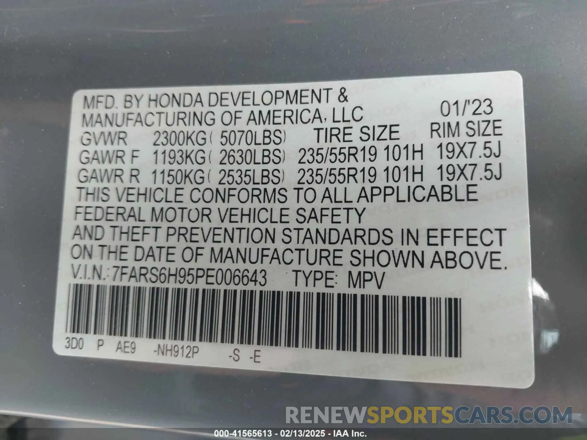 9 fotografías del automóvil dañado 7FARS6H95PE006643 HONDA CR-V 2023