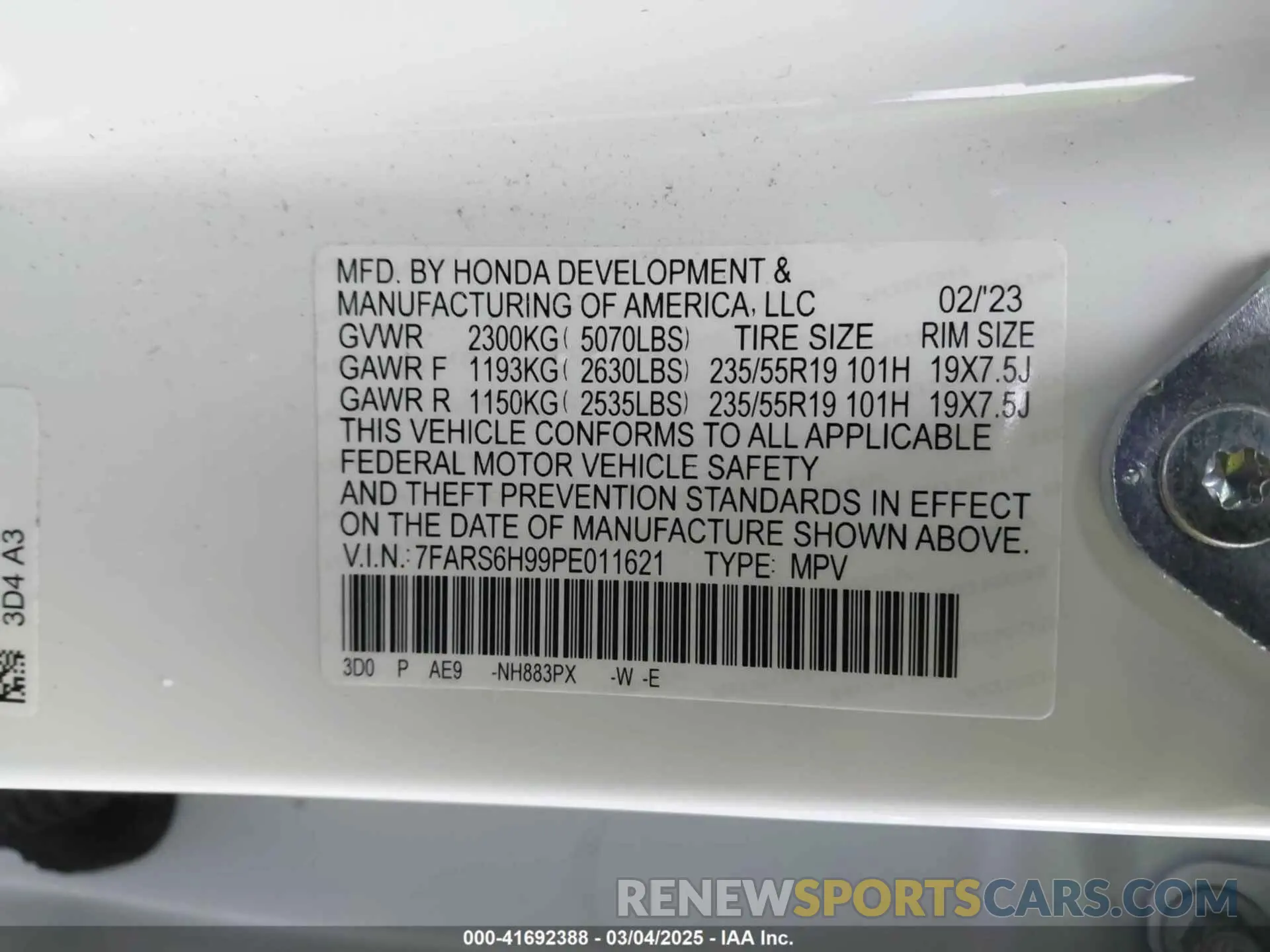 9 fotografías del automóvil dañado 7FARS6H99PE011621 HONDA CR-V 2023