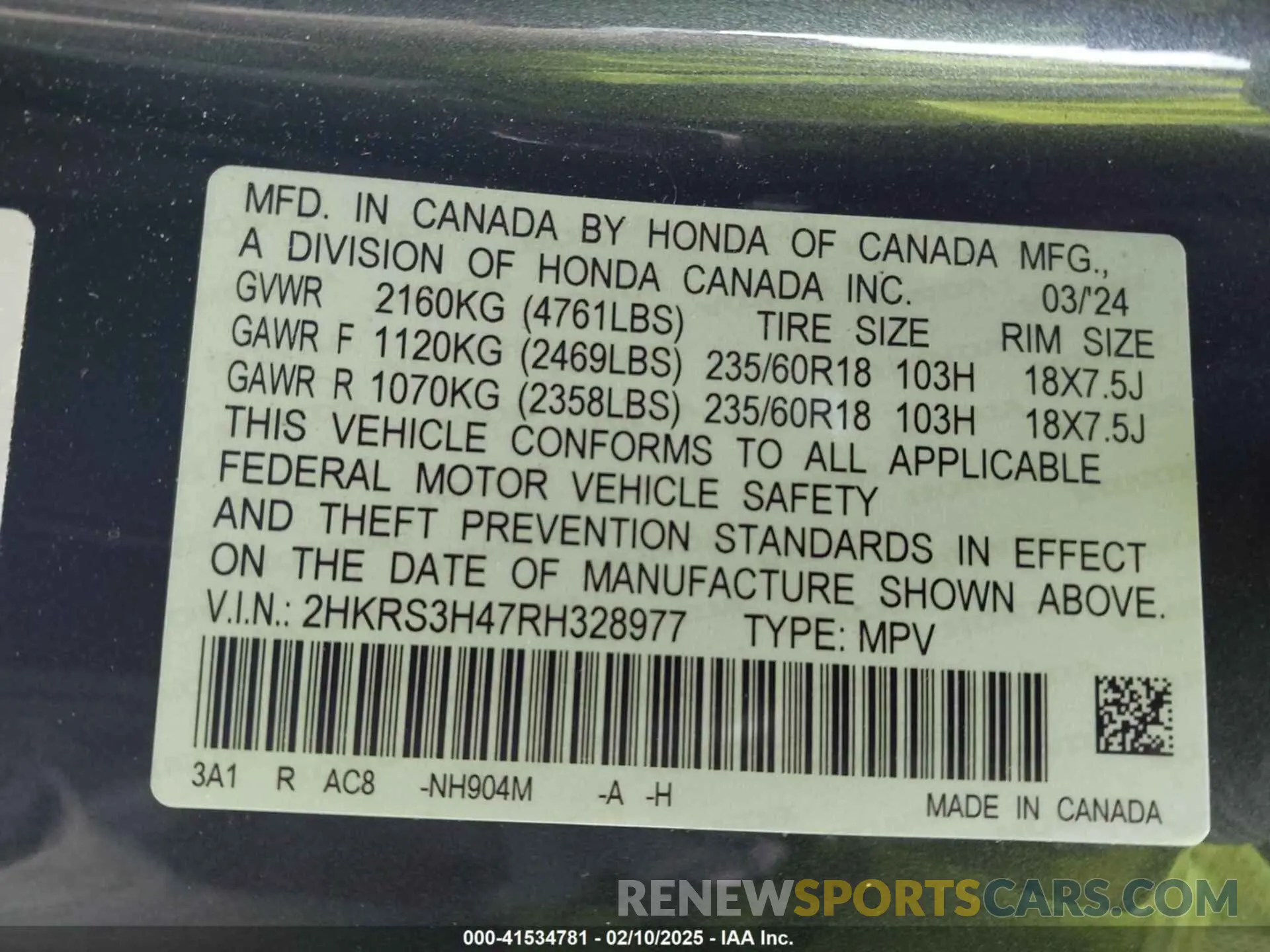 9 fotografías del automóvil dañado 2HKRS3H47RH328977 HONDA CR-V 2024