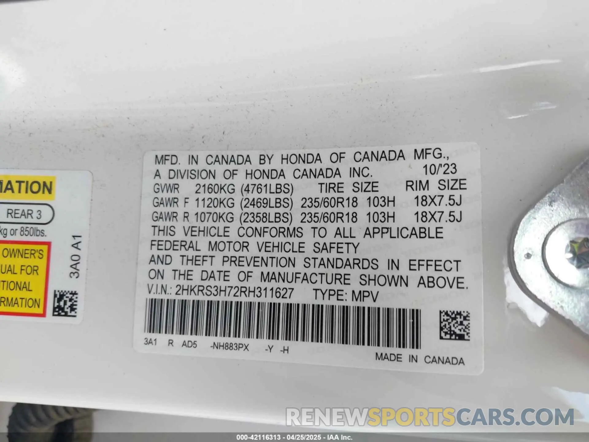 9 fotografías del automóvil dañado 2HKRS3H72RH311627 HONDA CR-V 2024