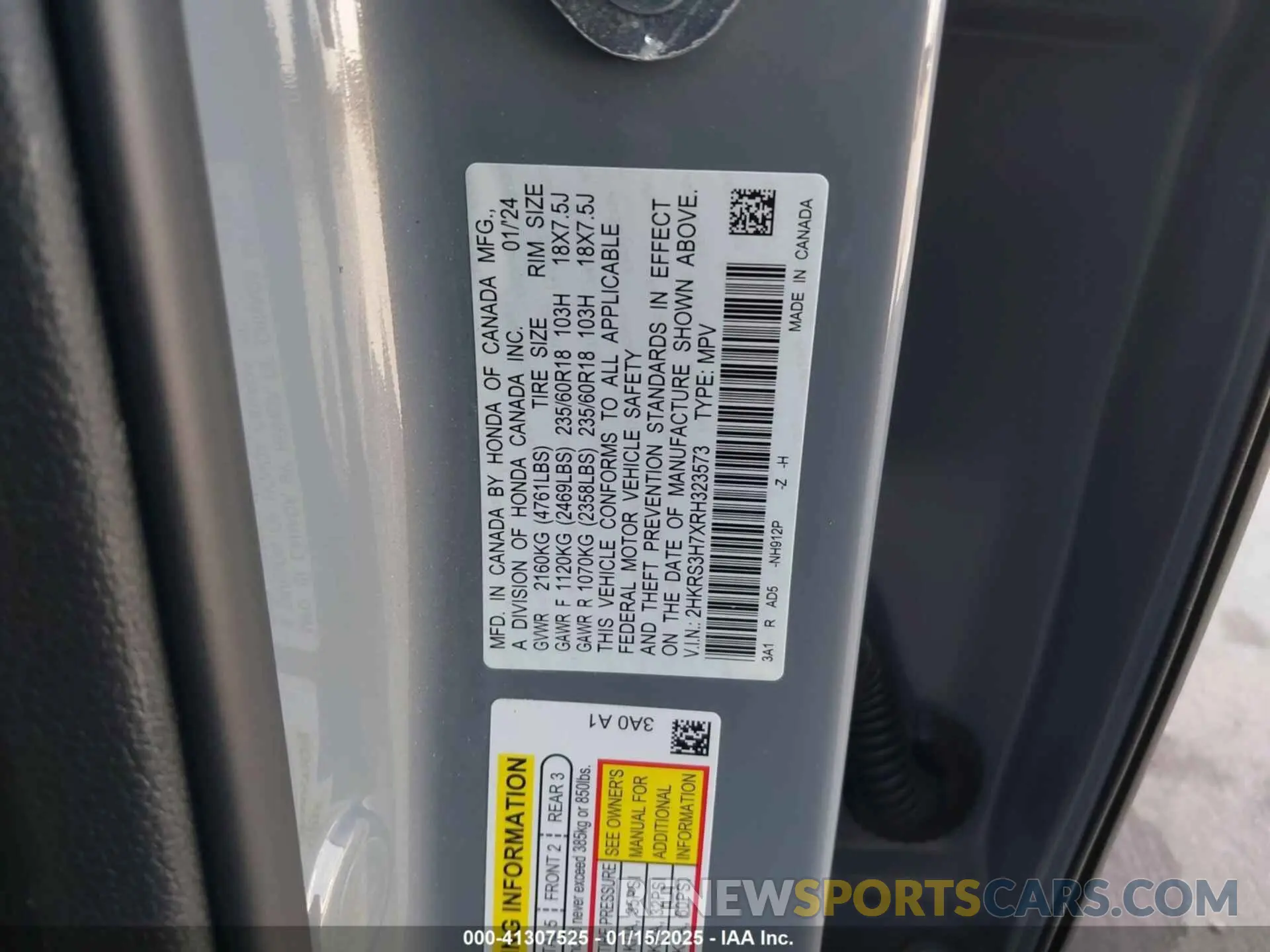 9 fotografías del automóvil dañado 2HKRS3H7XRH323573 HONDA CR-V 2024
