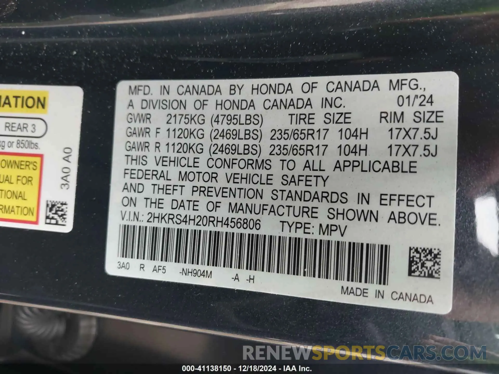 9 fotografías del automóvil dañado 2HKRS4H20RH456806 HONDA CR-V 2024