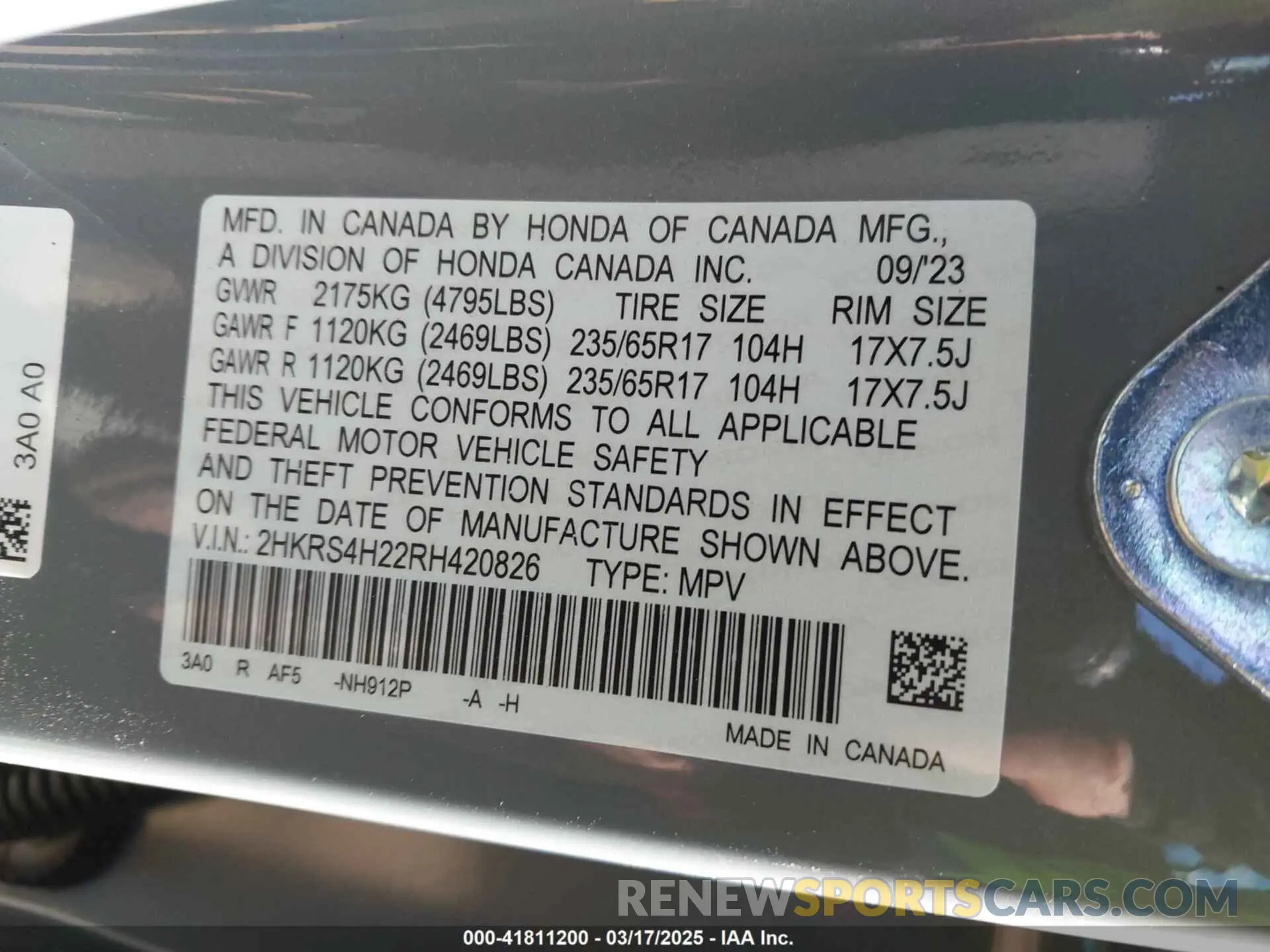 9 fotografías del automóvil dañado 2HKRS4H22RH420826 HONDA CR-V 2024