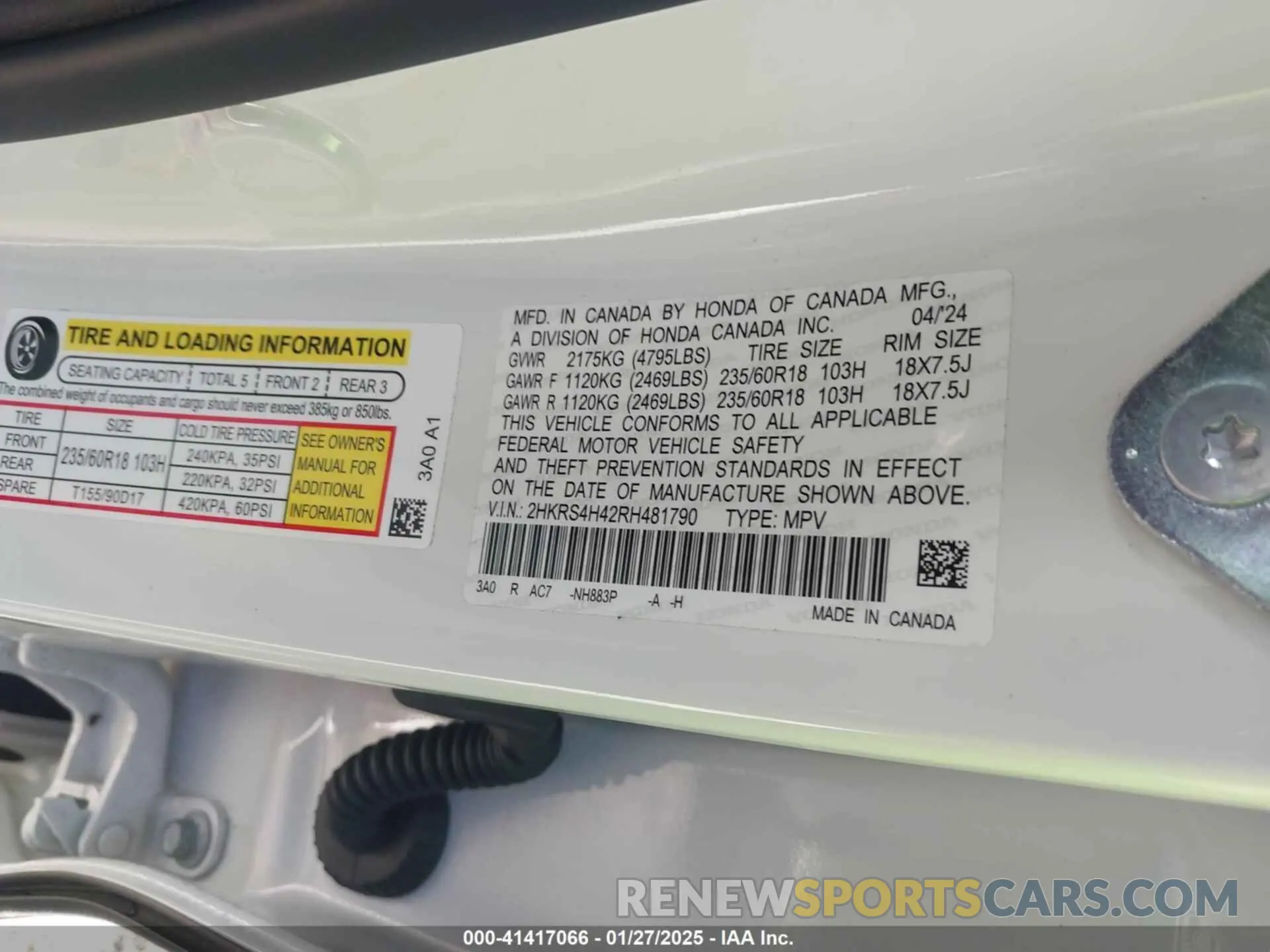 9 fotografías del automóvil dañado 2HKRS4H42RH481790 HONDA CR-V 2024