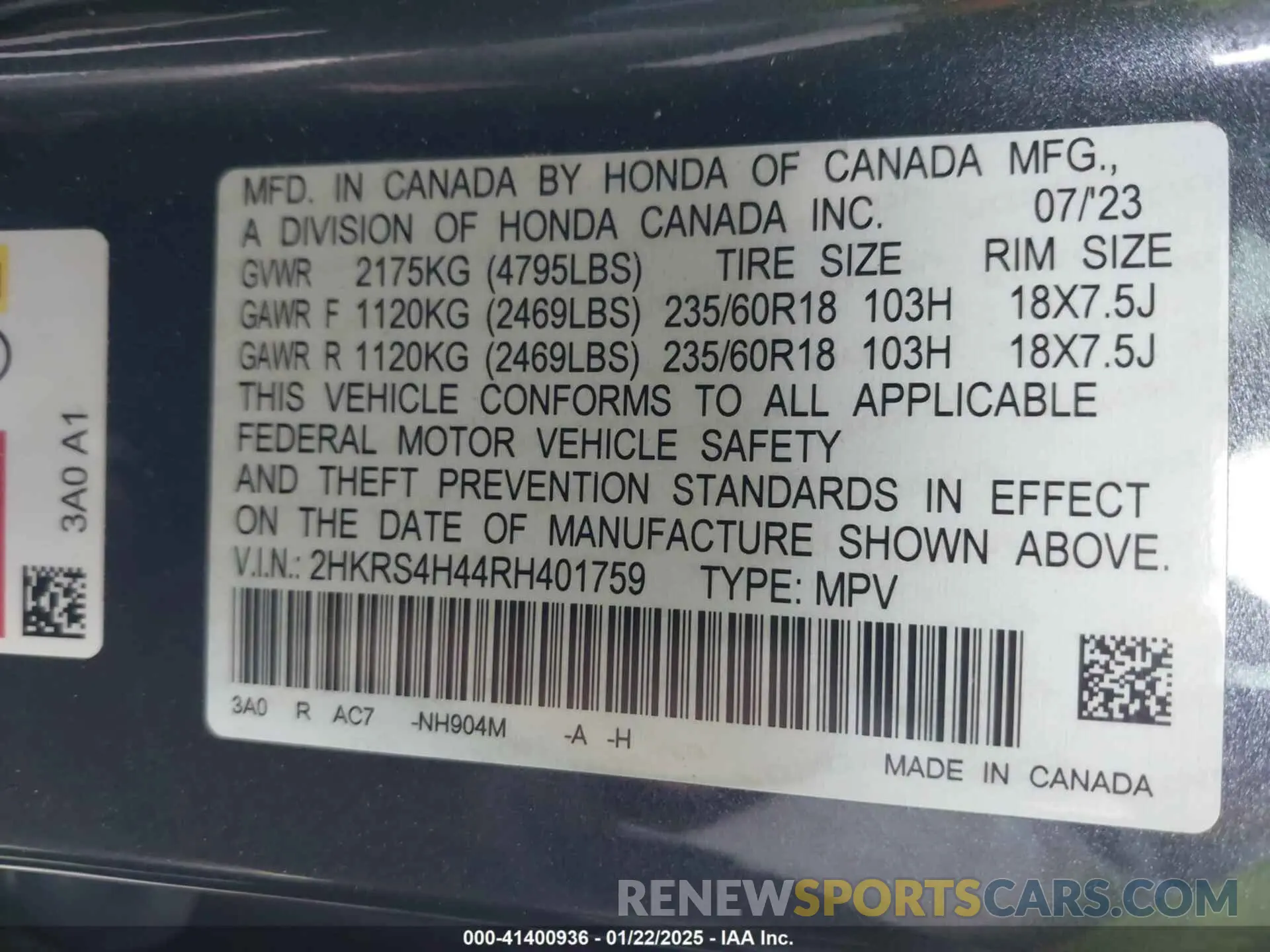 9 fotografías del automóvil dañado 2HKRS4H44RH401759 HONDA CR-V 2024