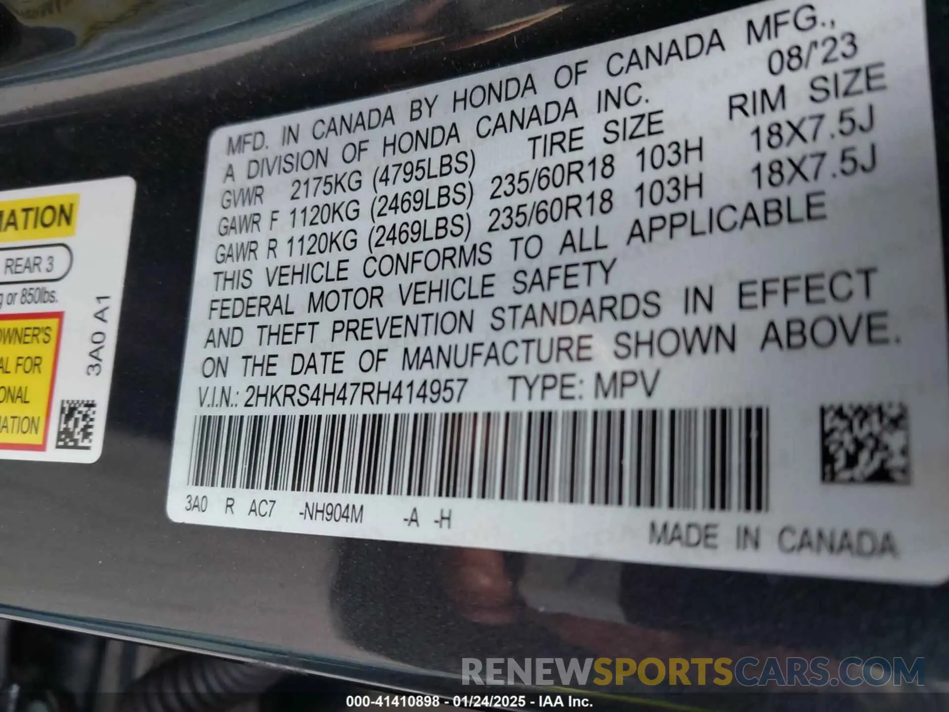 9 fotografías del automóvil dañado 2HKRS4H47RH414957 HONDA CR-V 2024