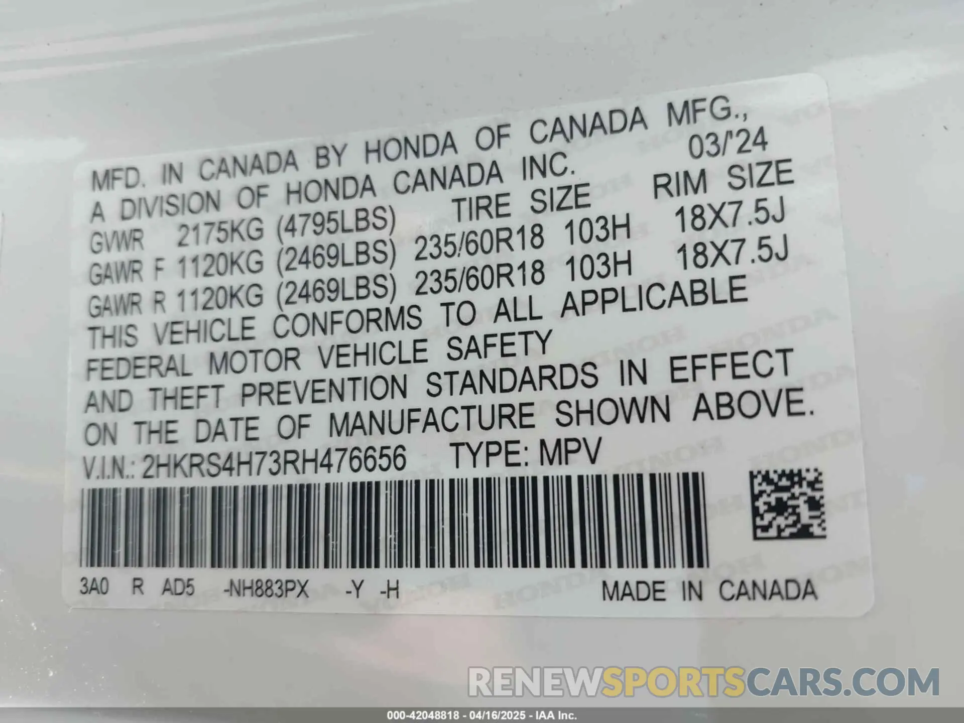 9 fotografías del automóvil dañado 2HKRS4H73RH476656 HONDA CR-V 2024