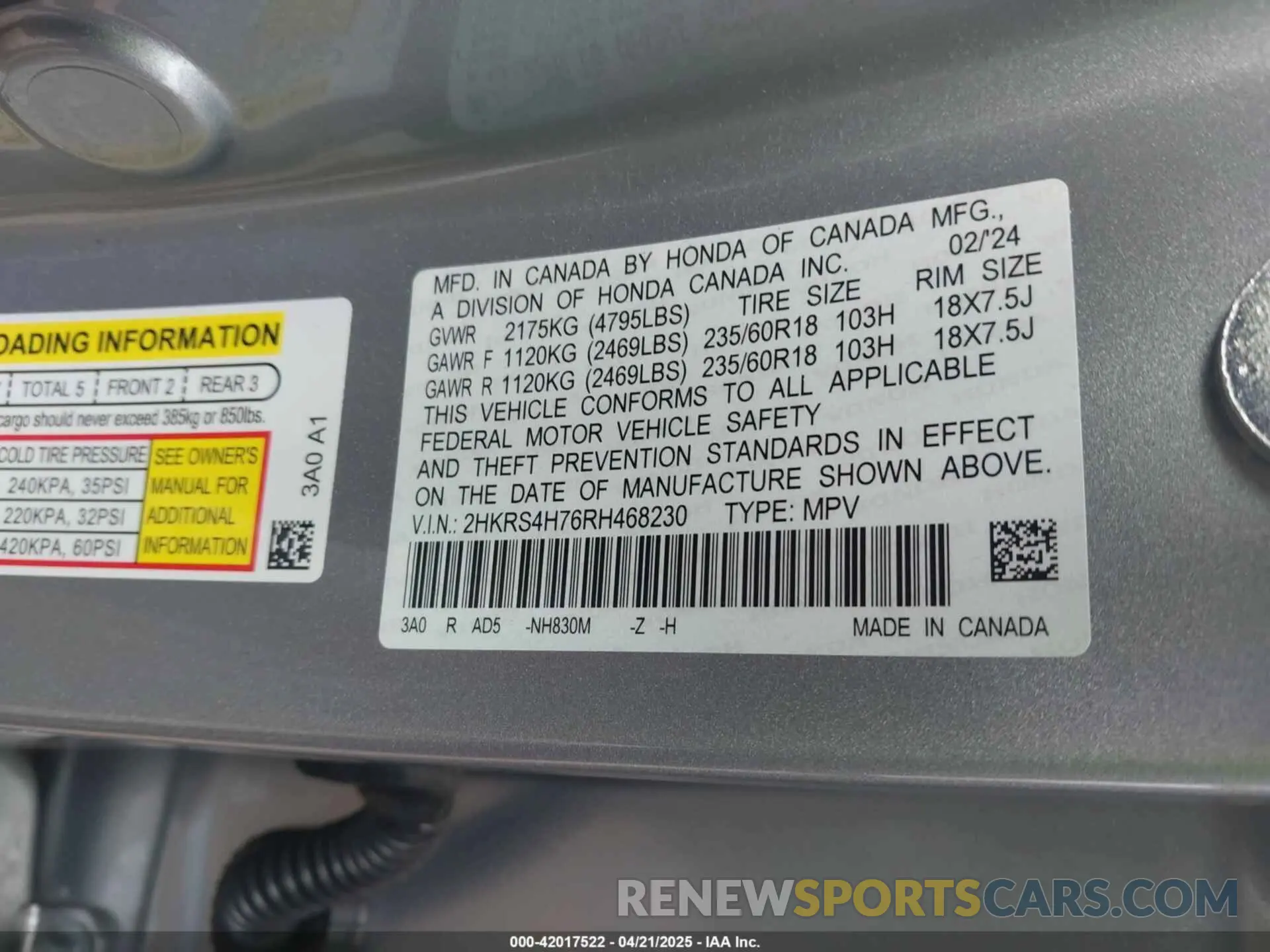 9 fotografías del automóvil dañado 2HKRS4H76RH468230 HONDA CR-V 2024