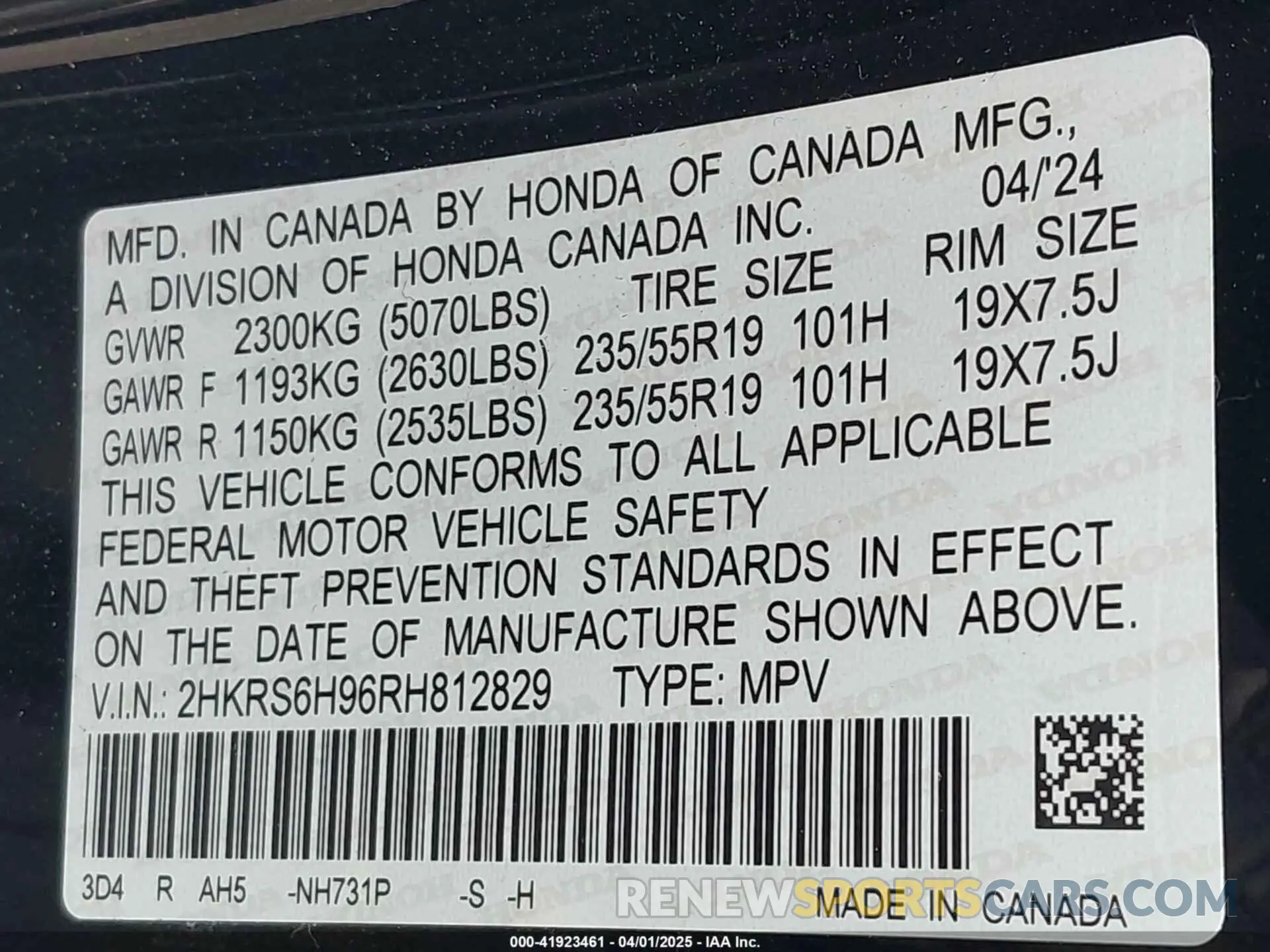 9 fotografías del automóvil dañado 2HKRS6H96RH812829 HONDA CR-V 2024