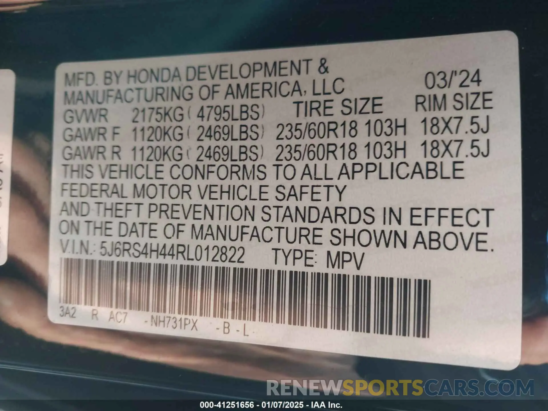 9 fotografías del automóvil dañado 5J6RS4H44RL012822 HONDA CR-V 2024