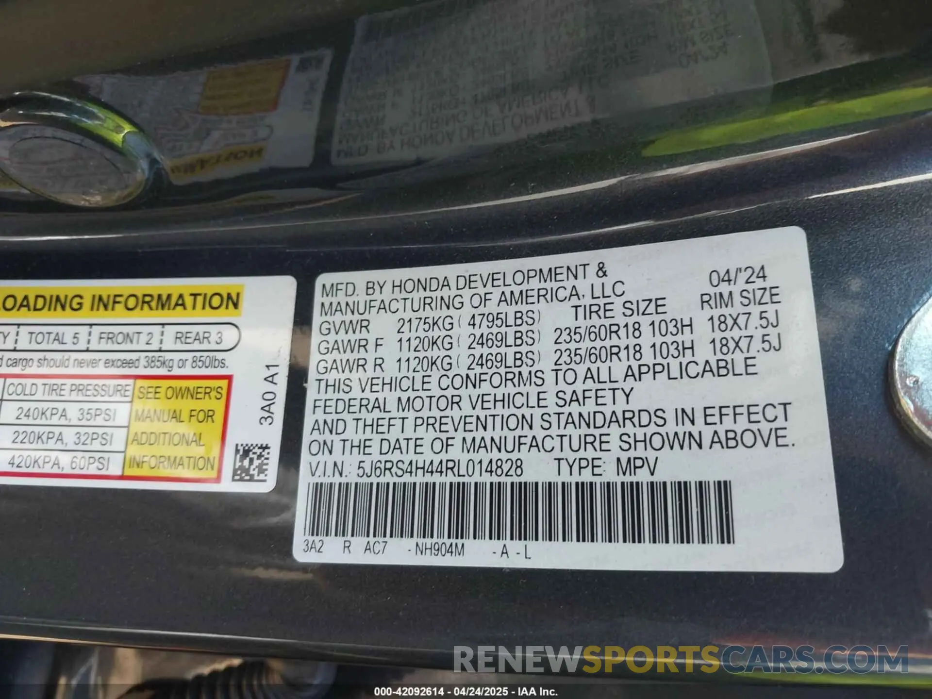 9 fotografías del automóvil dañado 5J6RS4H44RL014828 HONDA CR-V 2024