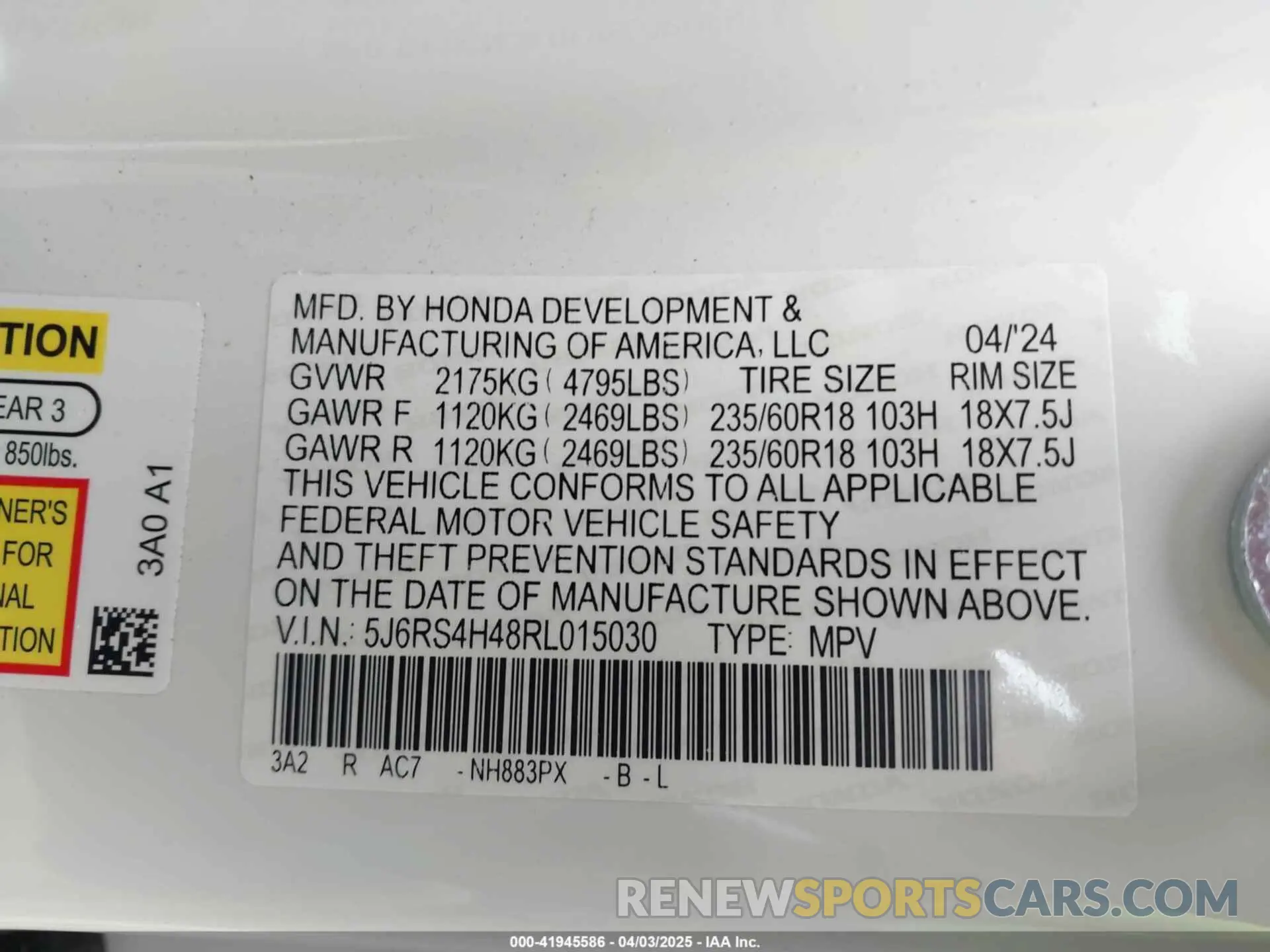 9 fotografías del automóvil dañado 5J6RS4H48RL015030 HONDA CR-V 2024