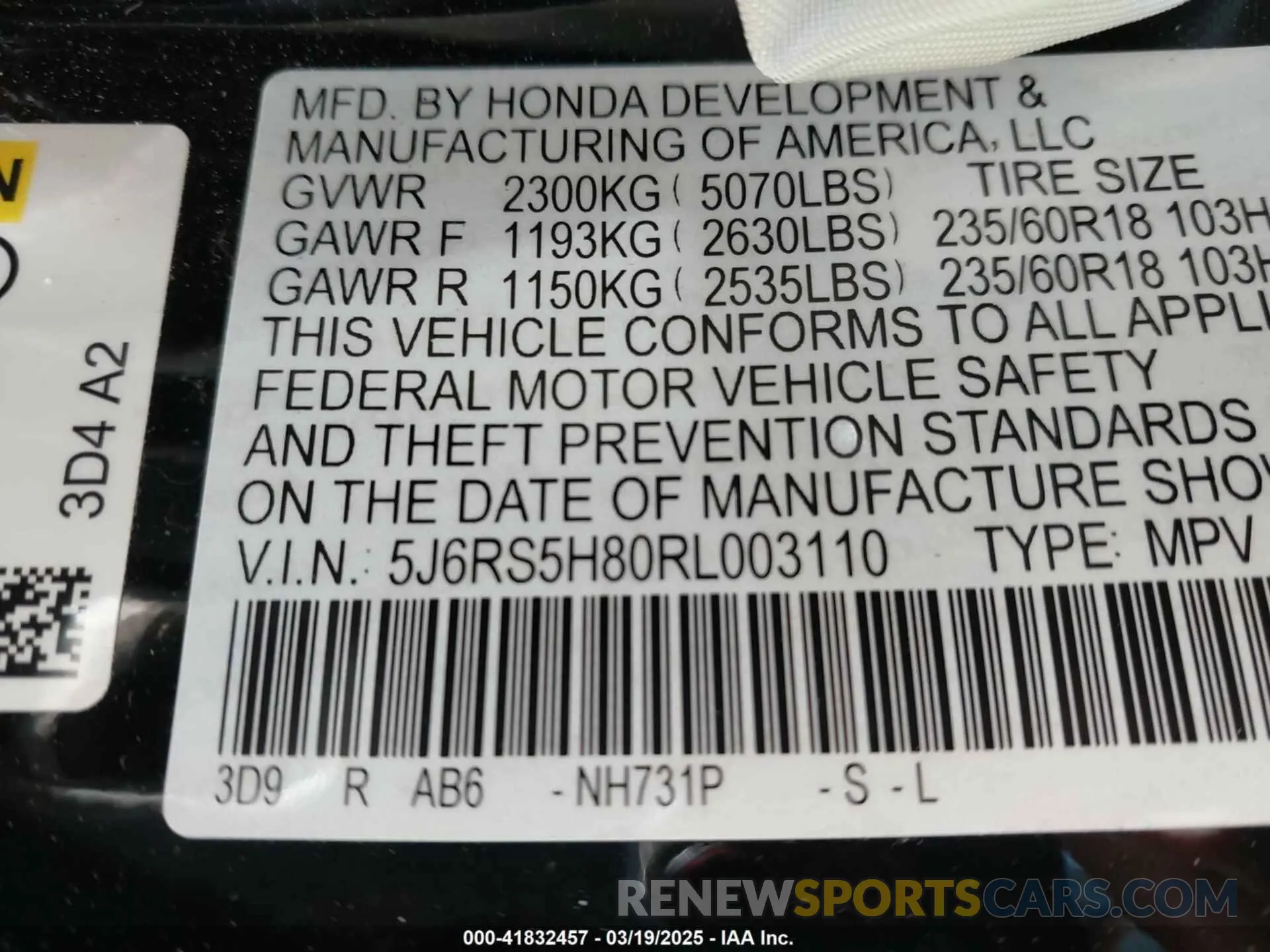 9 fotografías del automóvil dañado 5J6RS5H80RL003110 HONDA CR-V 2024
