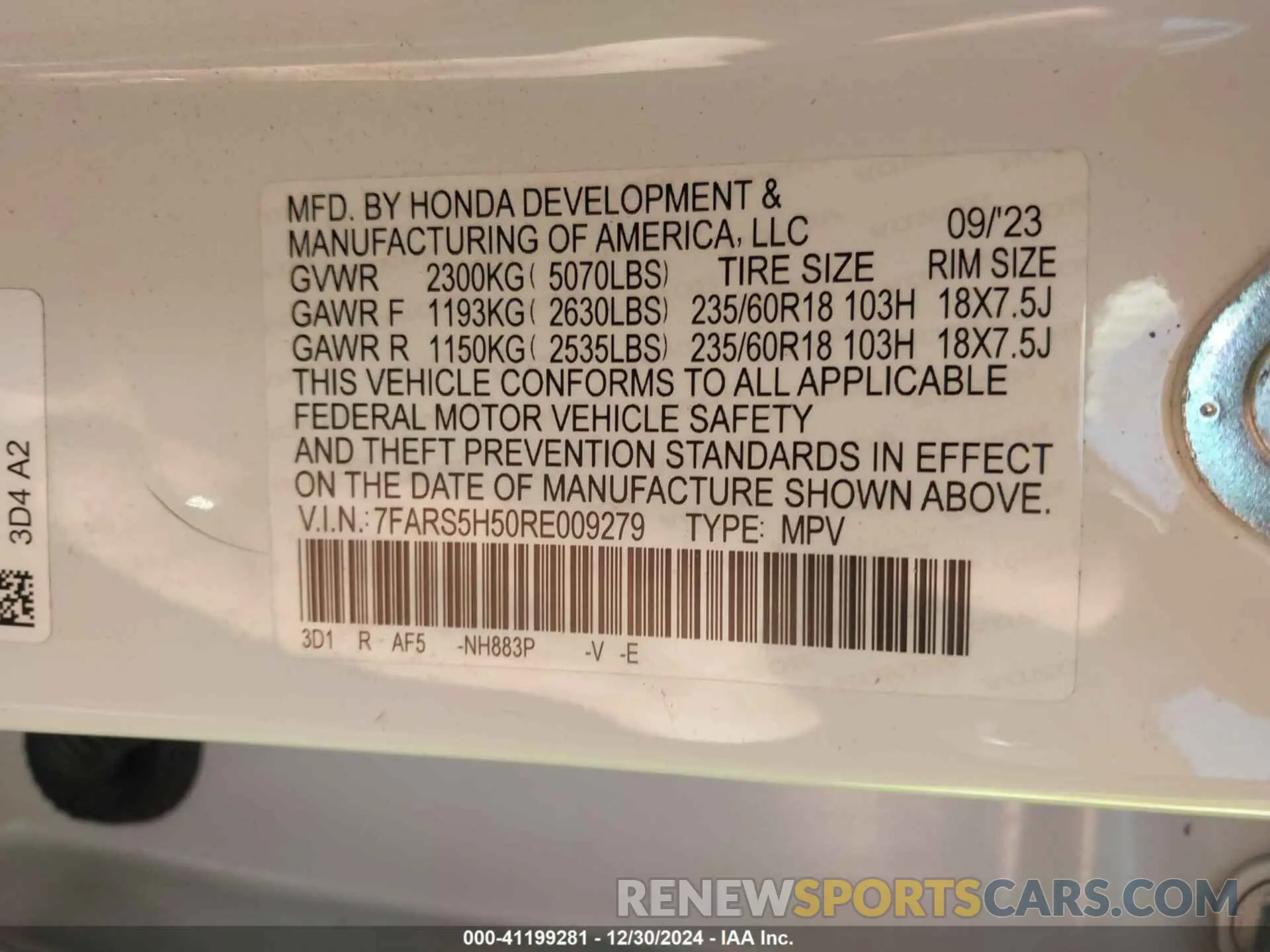 9 fotografías del automóvil dañado 7FARS5H50RE009279 HONDA CR-V 2024