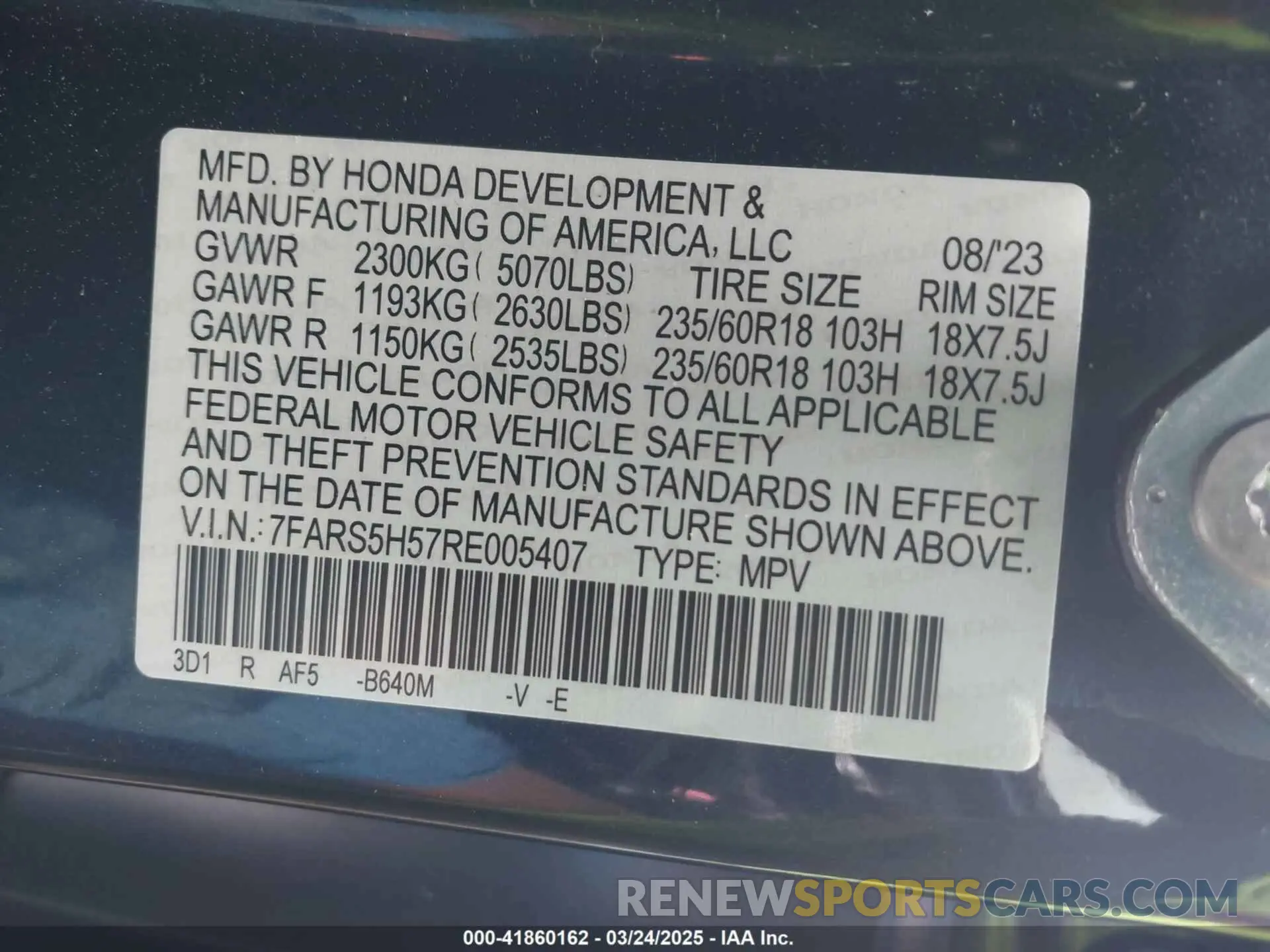 9 fotografías del automóvil dañado 7FARS5H57RE005407 HONDA CR-V 2024