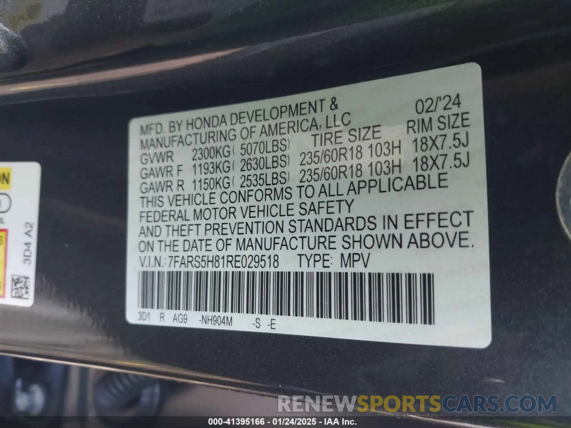 9 fotografías del automóvil dañado 7FARS5H81RE029518 HONDA CR-V 2024