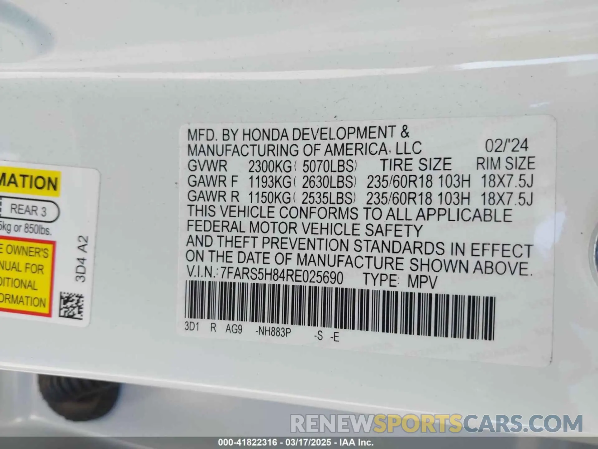 9 fotografías del automóvil dañado 7FARS5H84RE025690 HONDA CR-V 2024