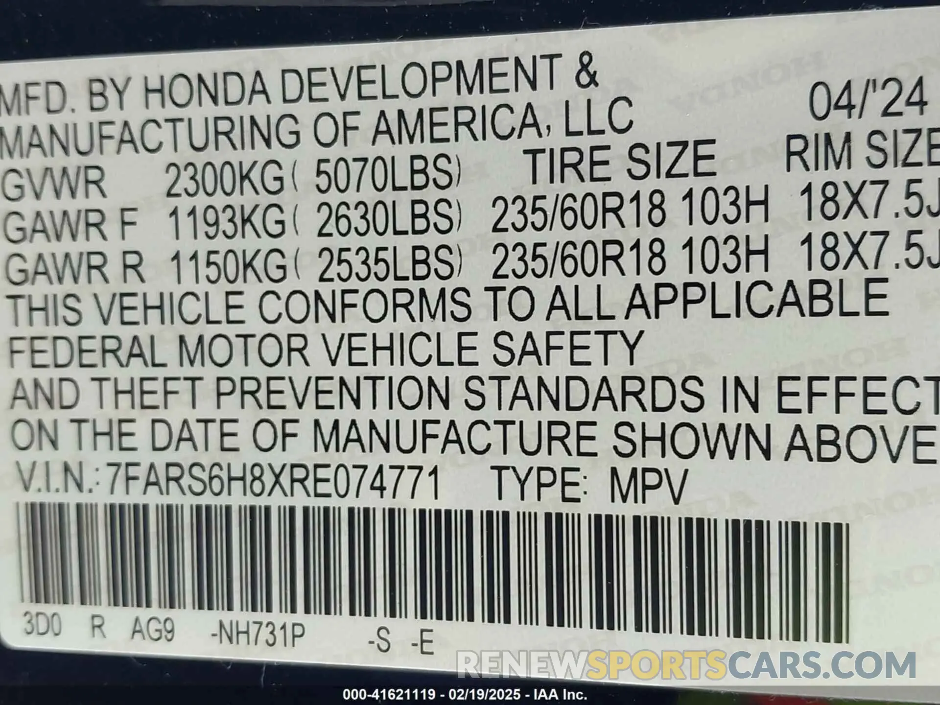 9 fotografías del automóvil dañado 7FARS6H8XRE074771 HONDA CR-V 2024