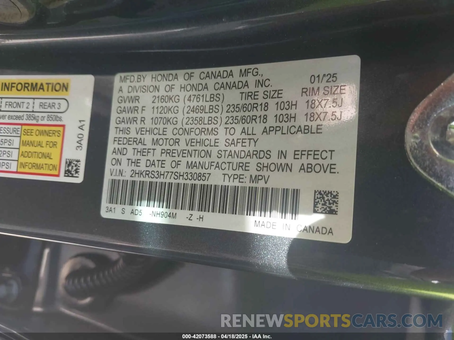 9 fotografías del automóvil dañado 2HKRS3H77SH330857 HONDA CR-V 2025