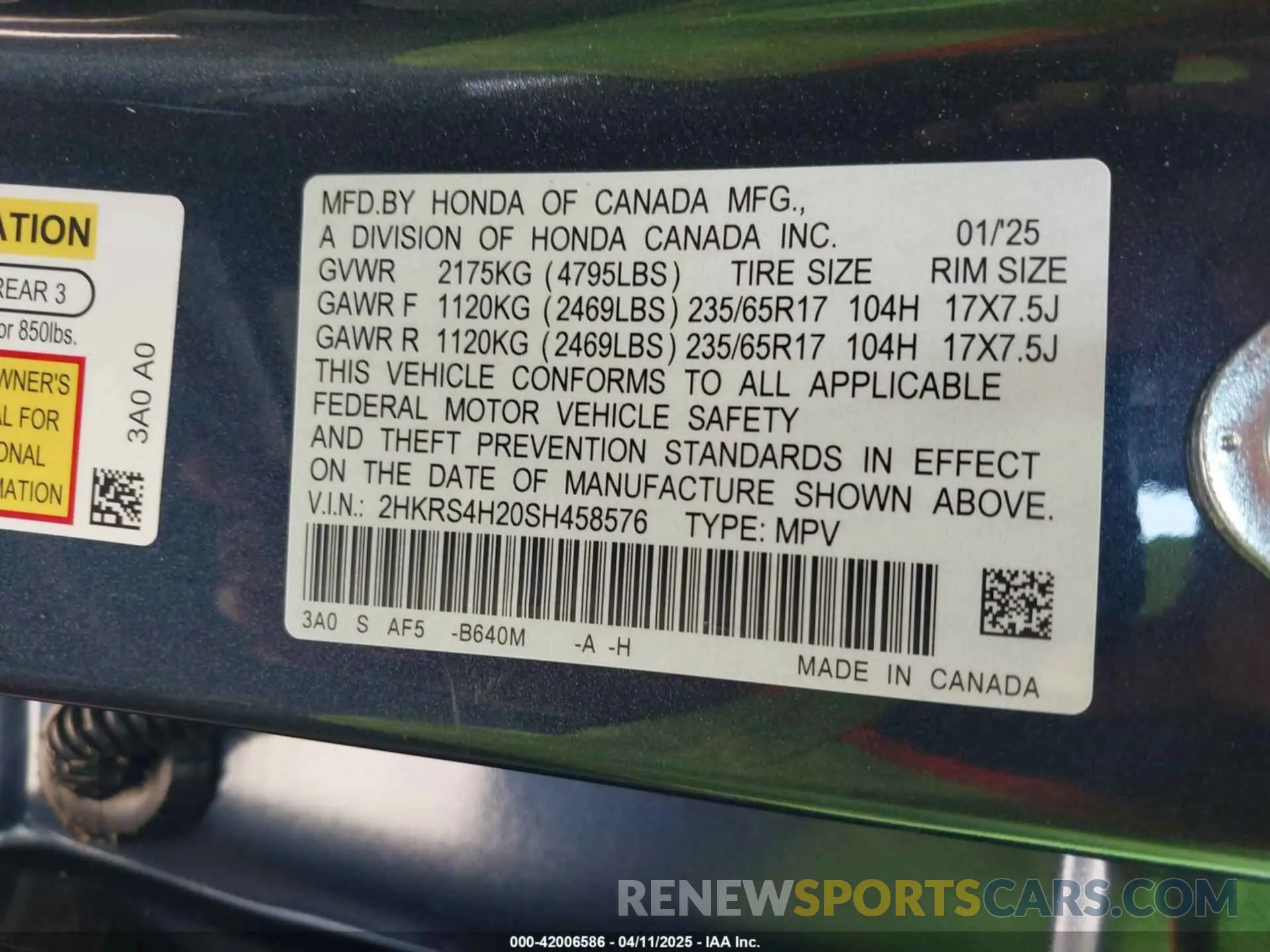 9 fotografías del automóvil dañado 2HKRS4H20SH458576 HONDA CR-V 2025