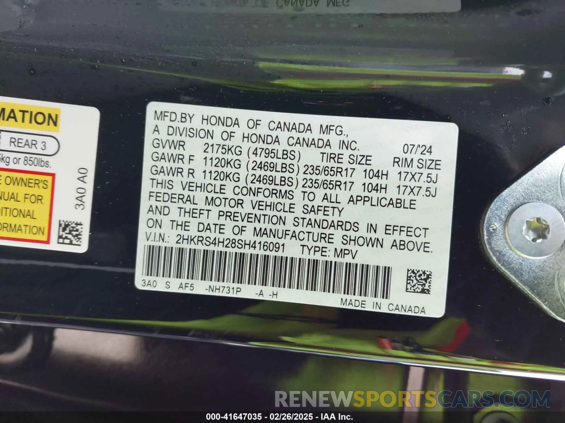 9 fotografías del automóvil dañado 2HKRS4H28SH416091 HONDA CR-V 2025