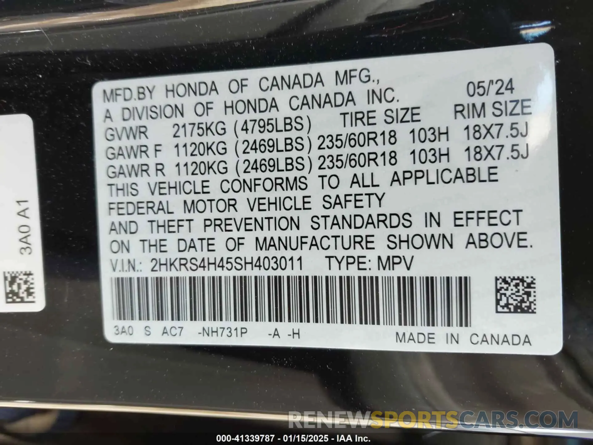 9 fotografías del automóvil dañado 2HKRS4H45SH403011 HONDA CR-V 2025