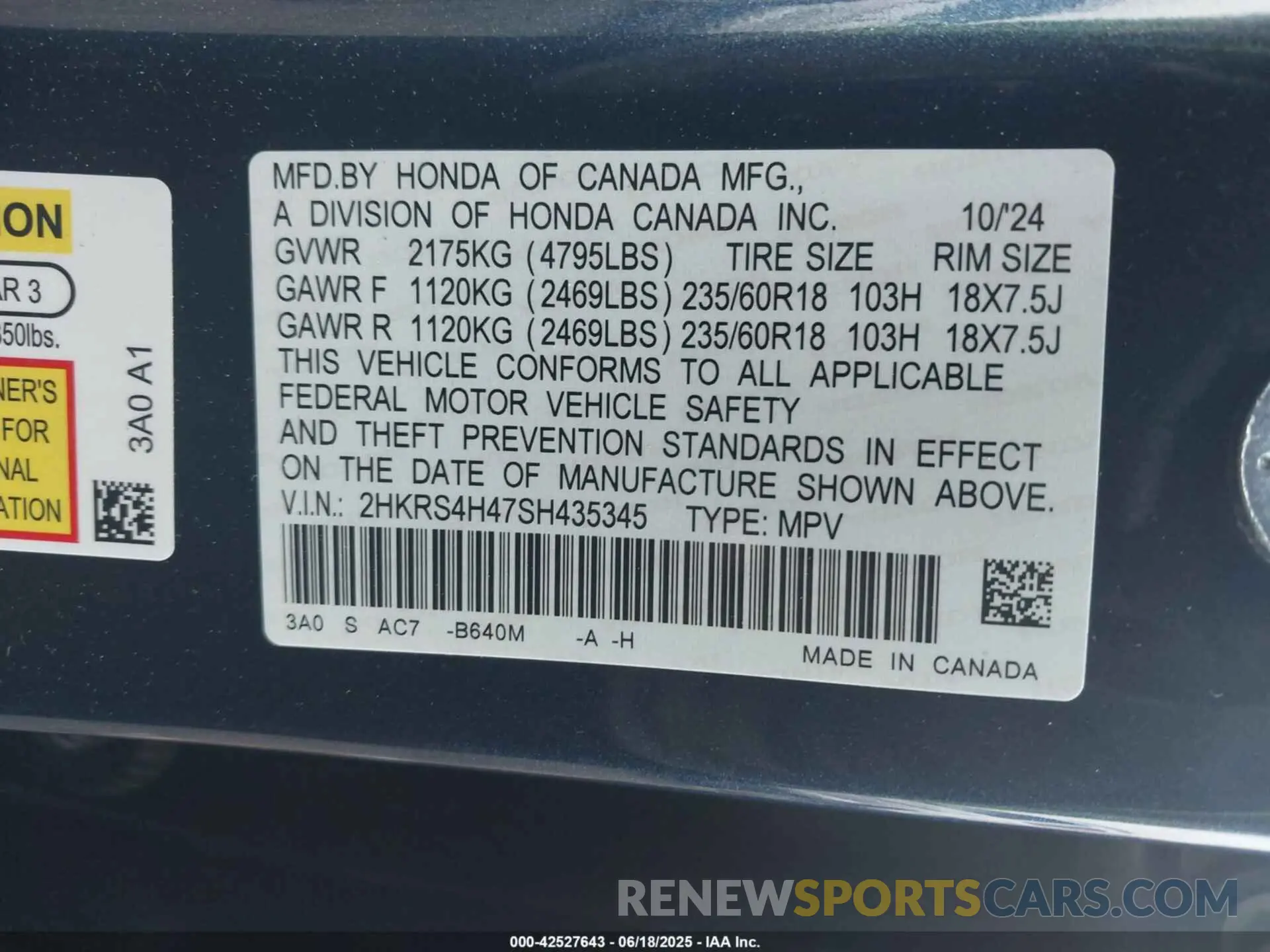9 fotografías del automóvil dañado 2HKRS4H47SH435345 HONDA CR-V 2025