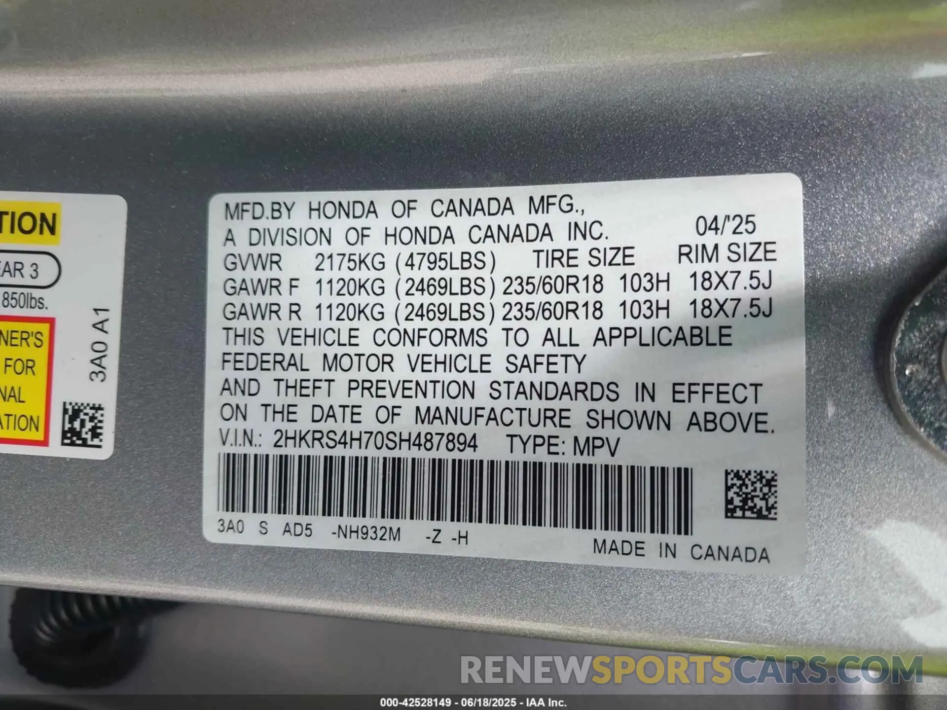 9 fotografías del automóvil dañado 2HKRS4H70SH487894 HONDA CR-V 2025