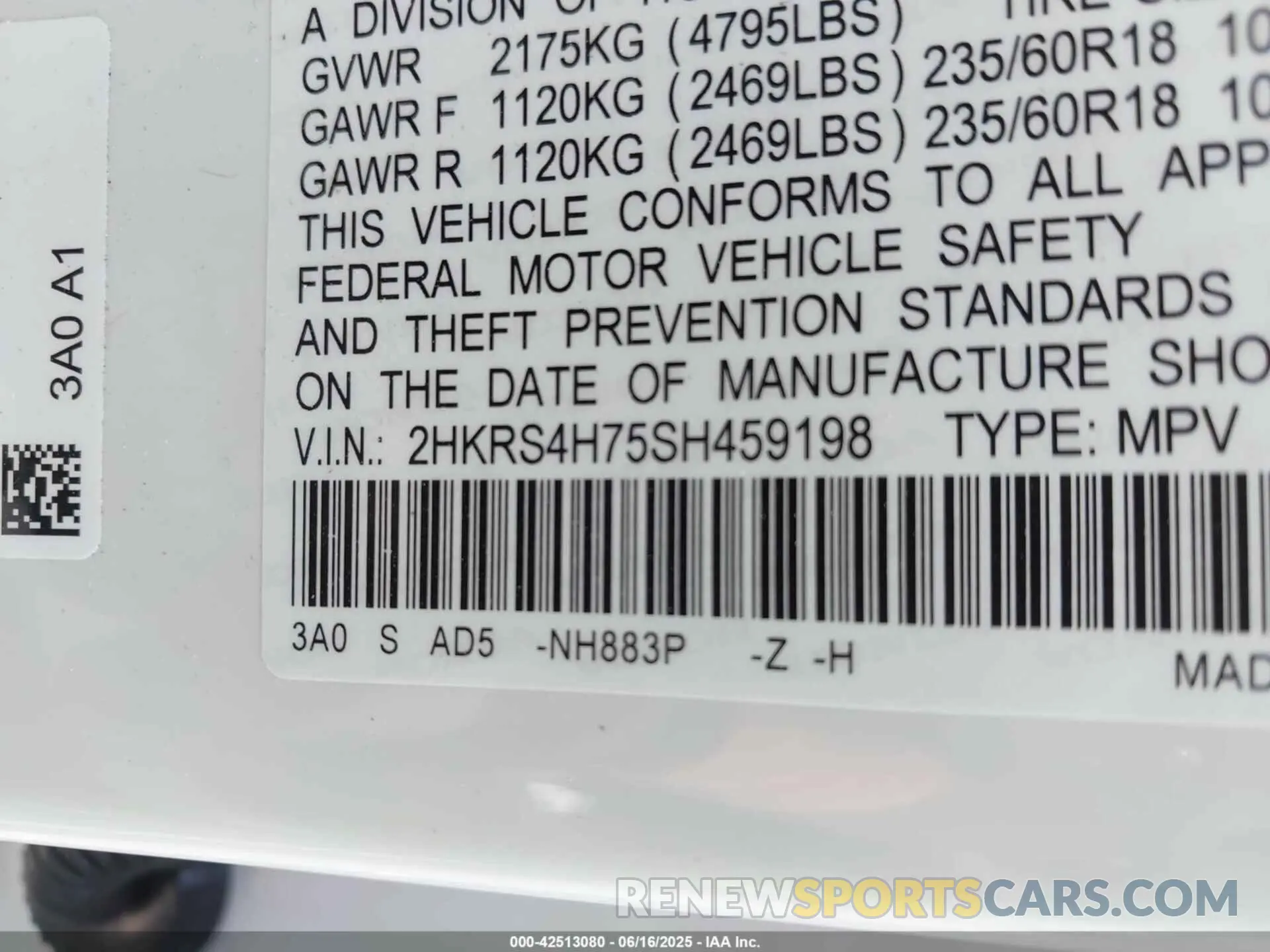 9 fotografías del automóvil dañado 2HKRS4H75SH459198 HONDA CR-V 2025