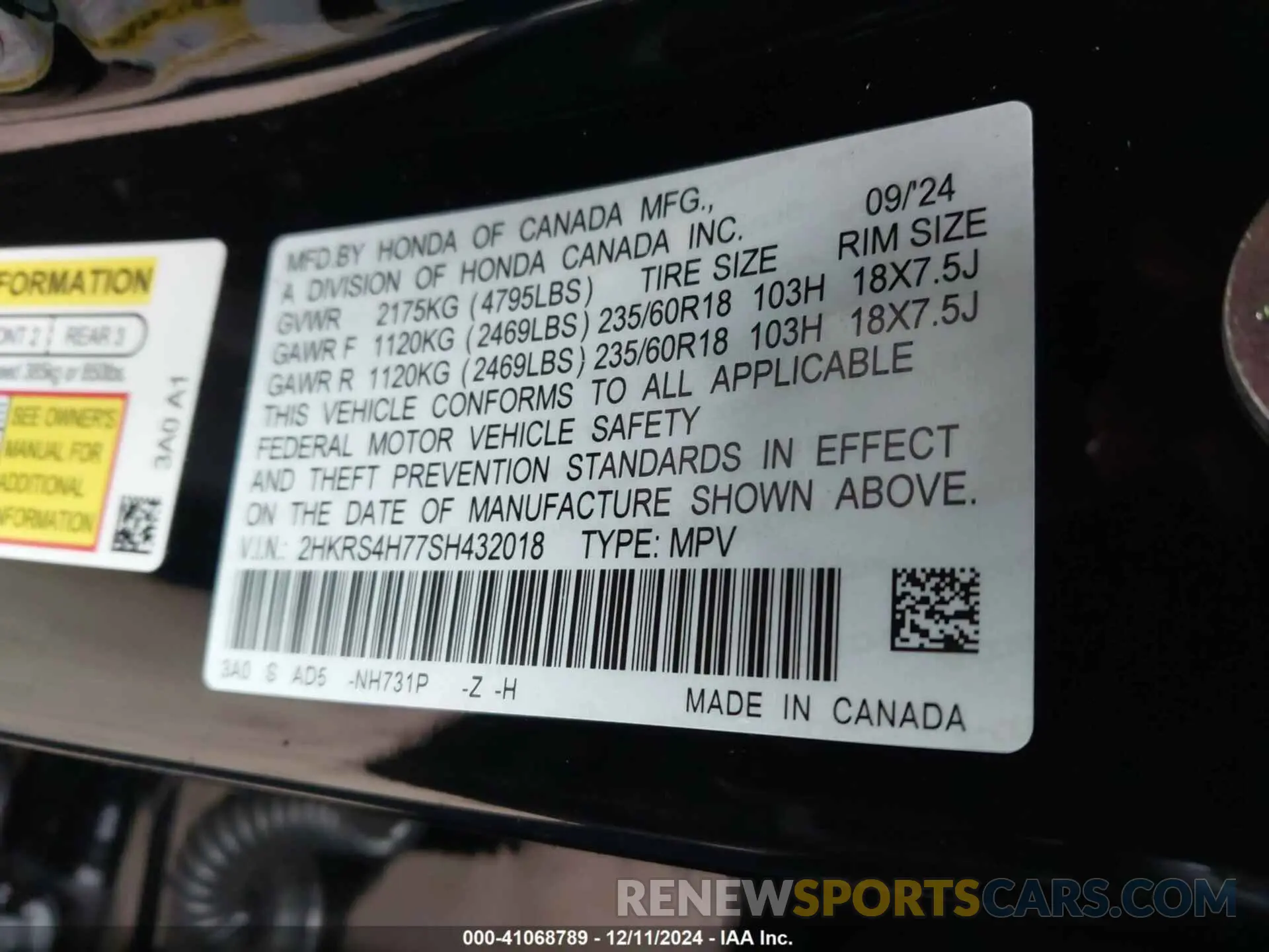 9 fotografías del automóvil dañado 2HKRS4H77SH432018 HONDA CR-V 2025