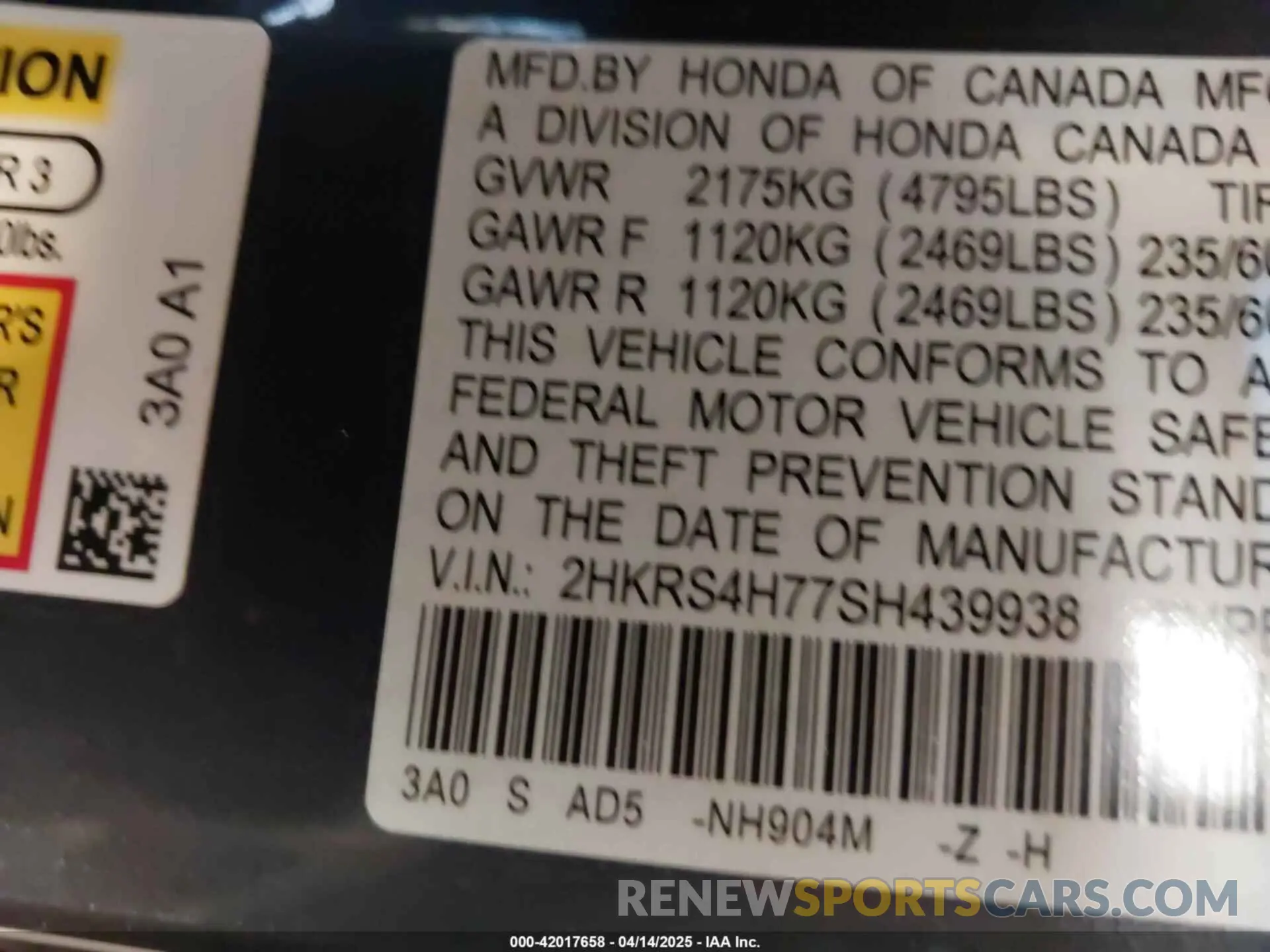 9 fotografías del automóvil dañado 2HKRS4H77SH439938 HONDA CR-V 2025