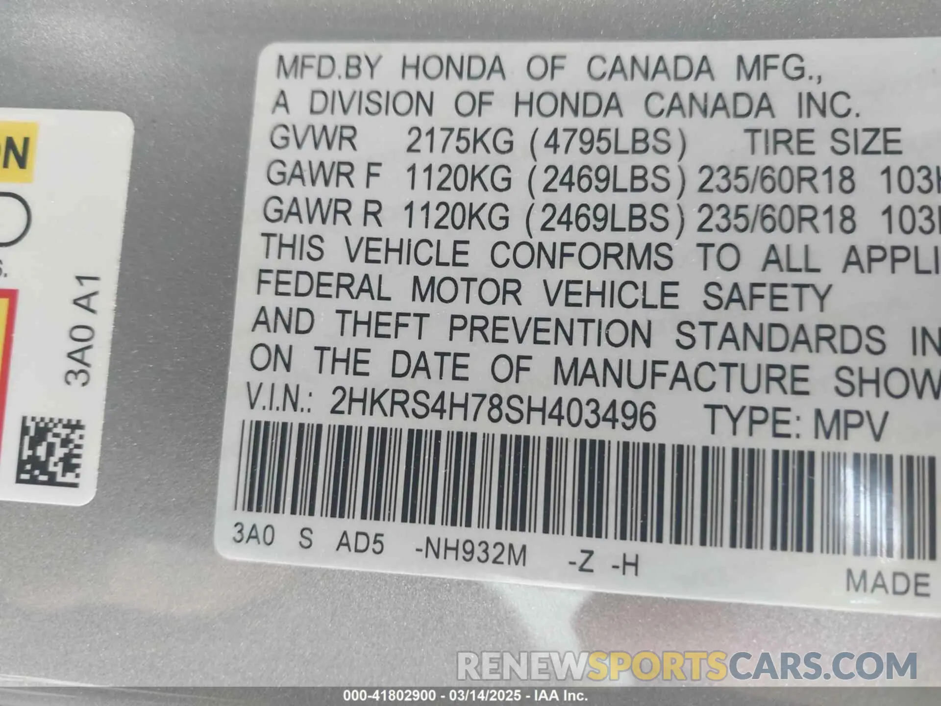 9 fotografías del automóvil dañado 2HKRS4H78SH403496 HONDA CR-V 2025