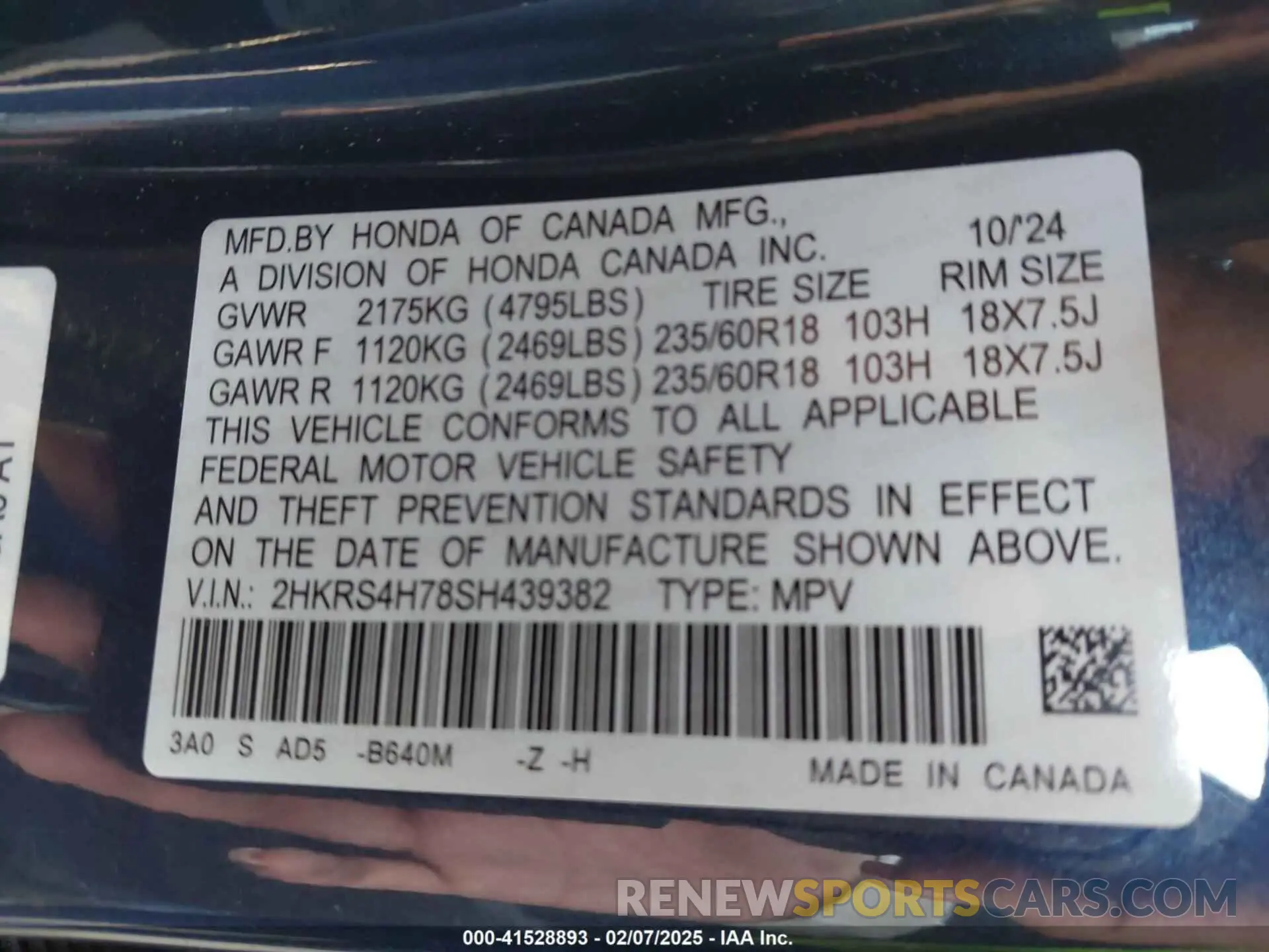 9 fotografías del automóvil dañado 2HKRS4H78SH439382 HONDA CR-V 2025
