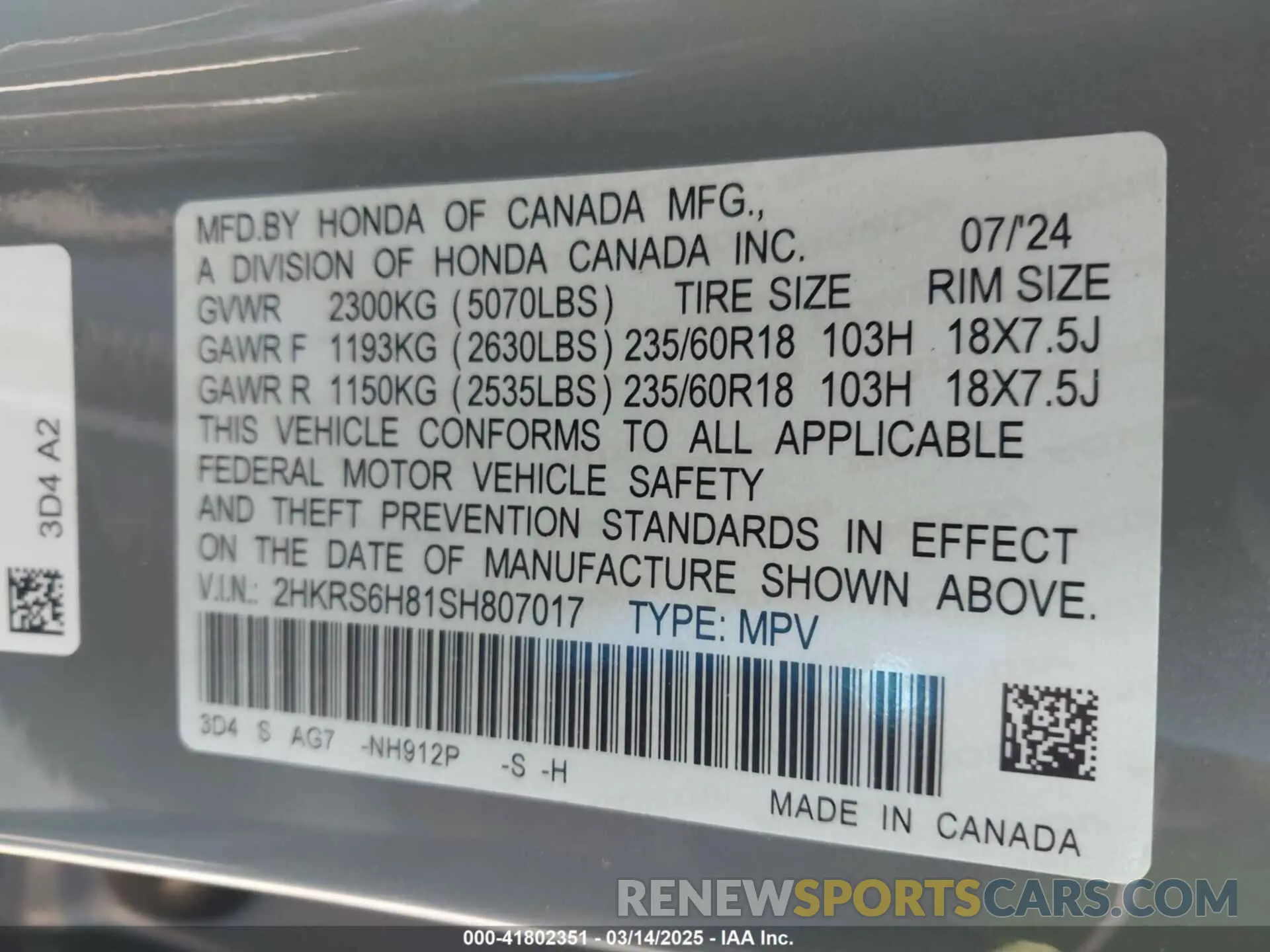 9 fotografías del automóvil dañado 2HKRS6H81SH807017 HONDA CR-V 2025