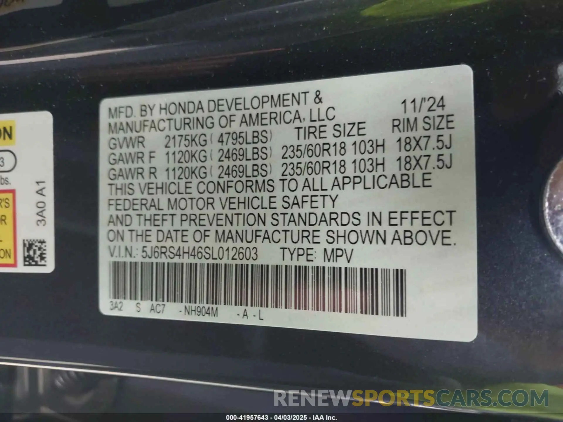 9 fotografías del automóvil dañado 5J6RS4H46SL012603 HONDA CR-V 2025