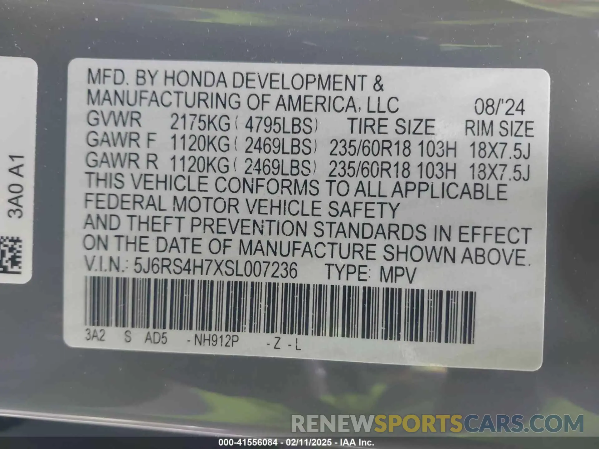 9 fotografías del automóvil dañado 5J6RS4H7XSL007236 HONDA CR-V 2025