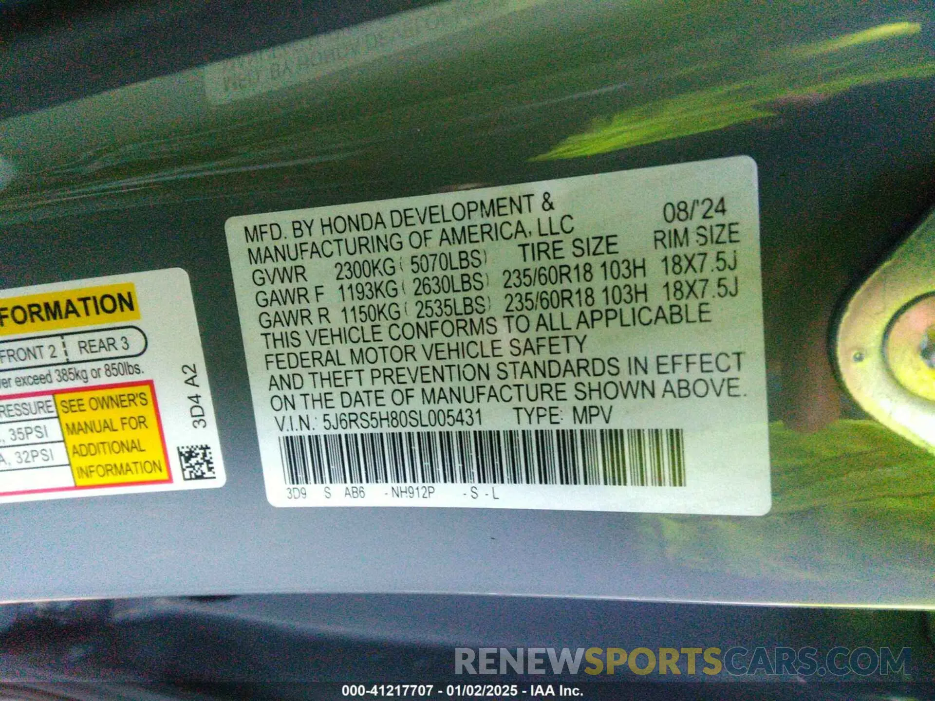 9 fotografías del automóvil dañado 5J6RS5H80SL005431 HONDA CR-V 2025