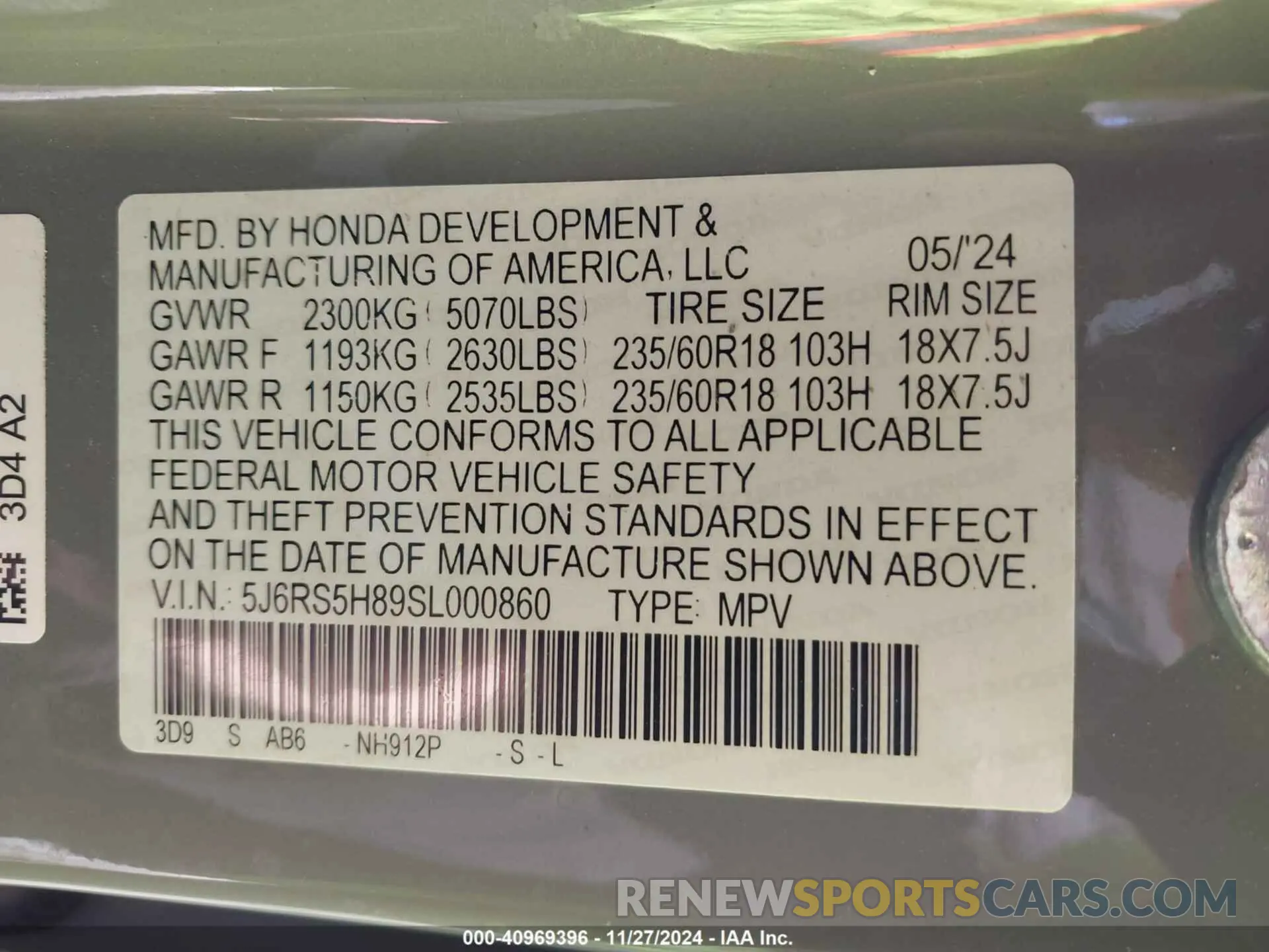 9 fotografías del automóvil dañado 5J6RS5H89SL000860 HONDA CR-V 2025