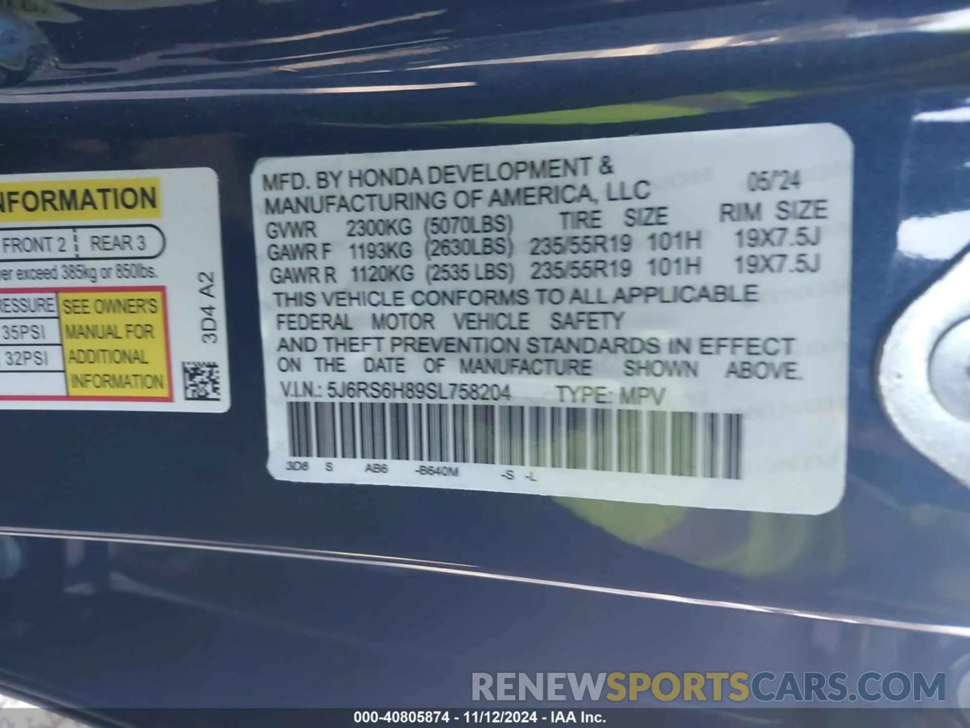 9 fotografías del automóvil dañado 5J6RS6H89SL002517 HONDA CR-V 2025