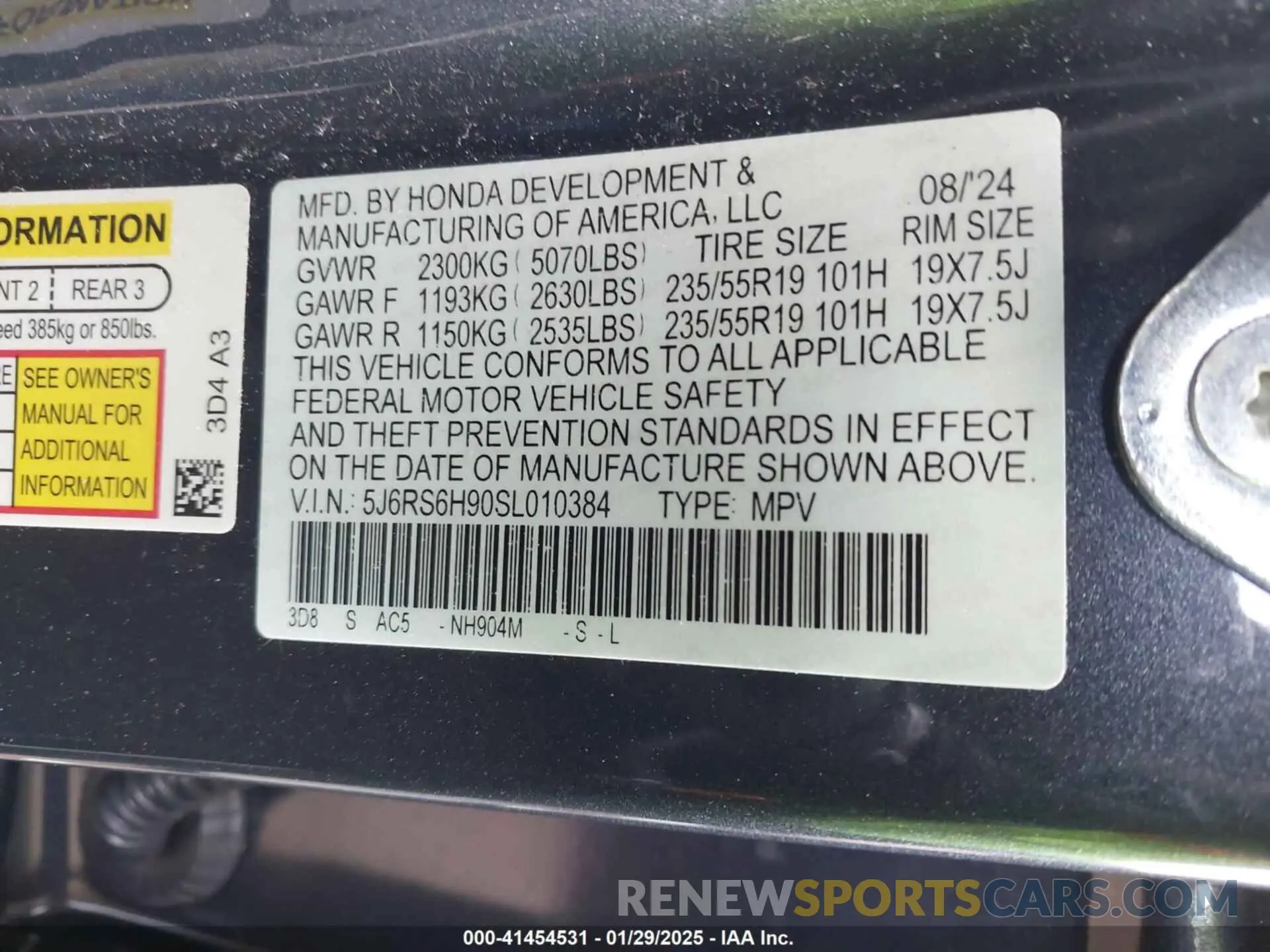 9 fotografías del automóvil dañado 5J6RS6H90SL010384 HONDA CR-V 2025