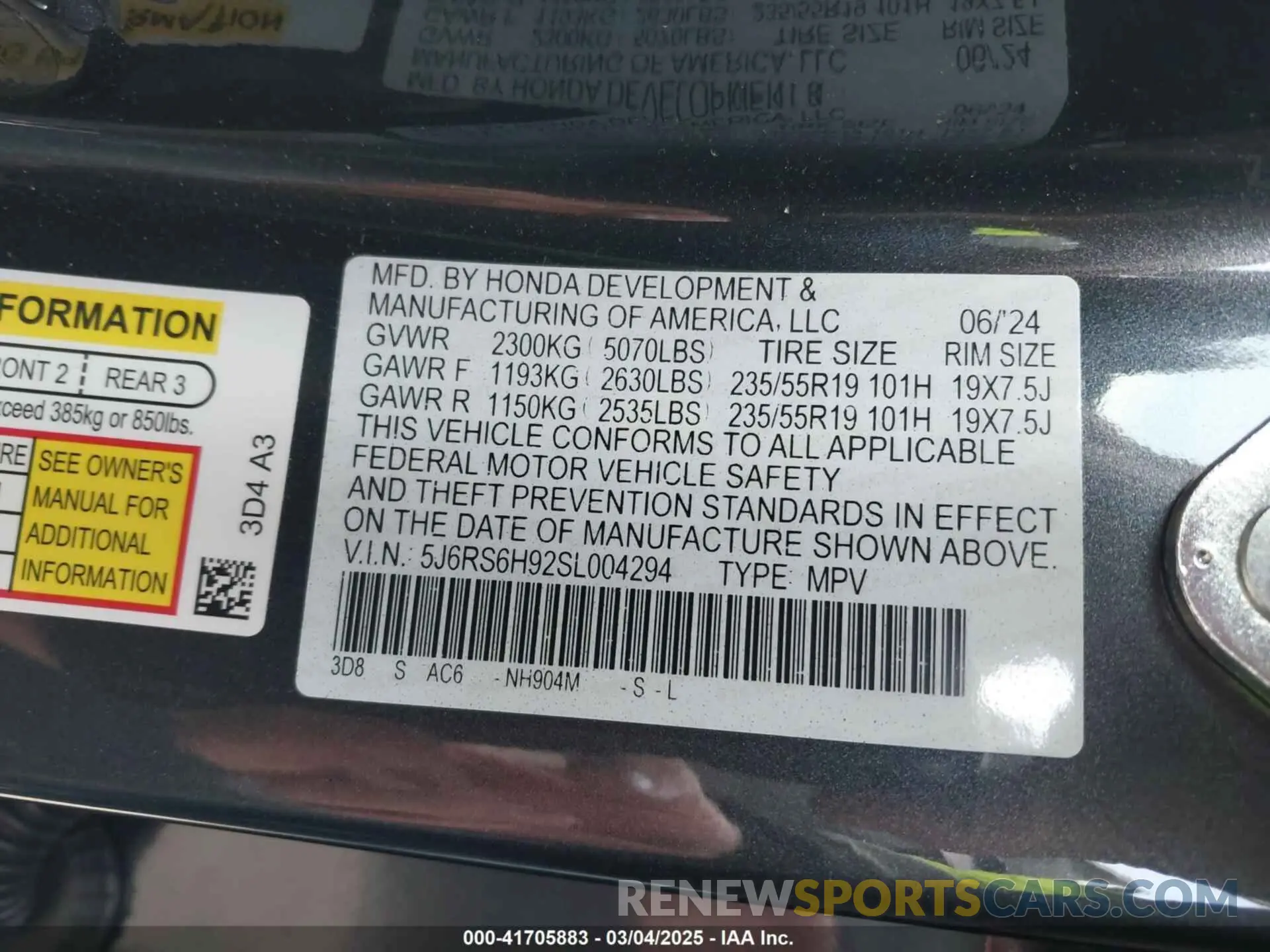 9 fotografías del automóvil dañado 5J6RS6H92SL004294 HONDA CR-V 2025