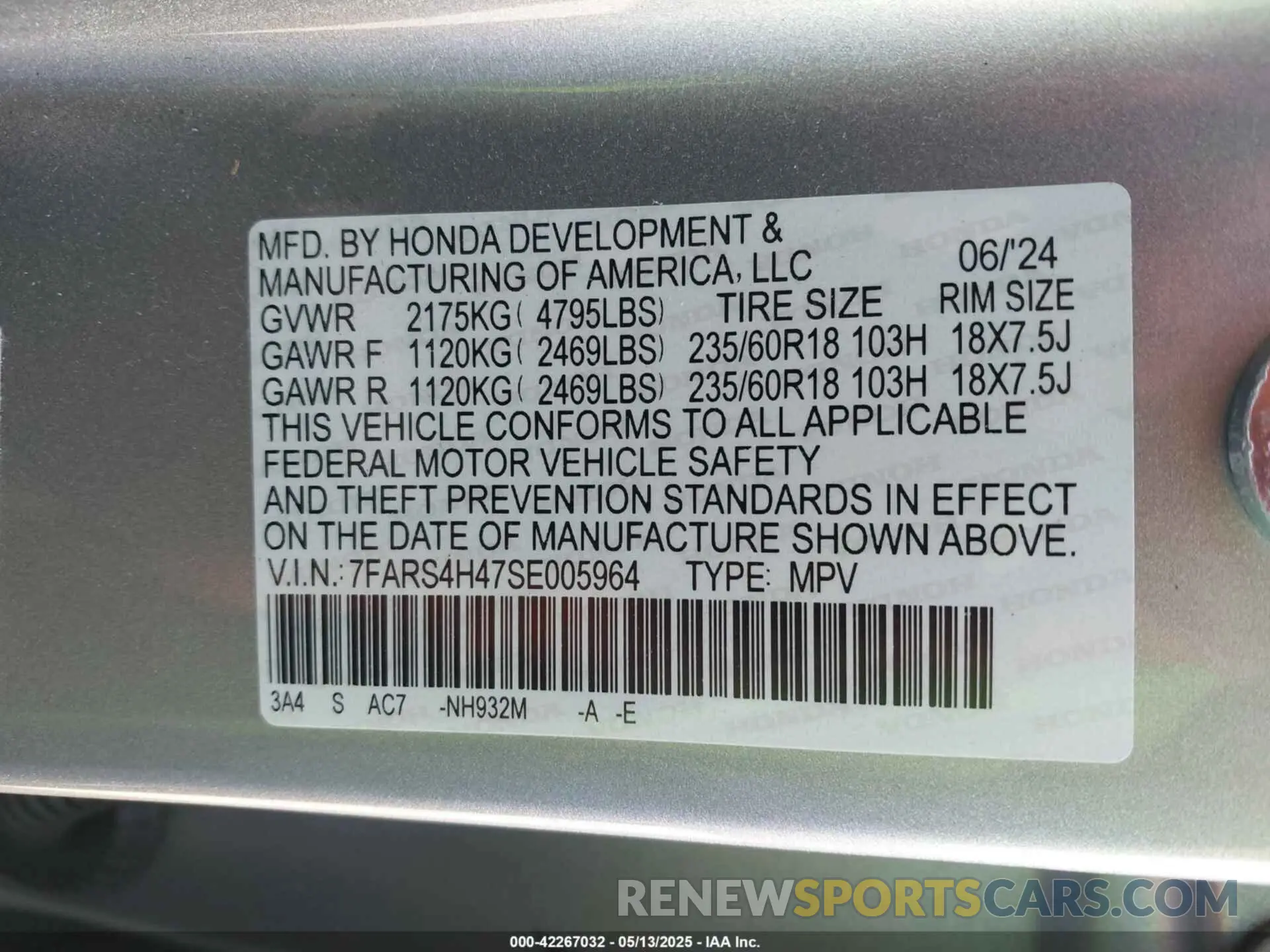 9 fotografías del automóvil dañado 7FARS4H47SE005964 HONDA CR-V 2025