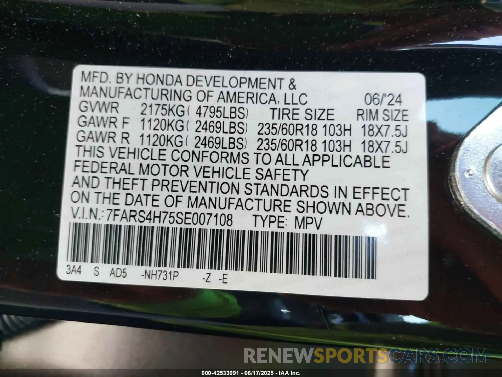 9 fotografías del automóvil dañado 7FARS4H75SE007108 HONDA CR-V 2025