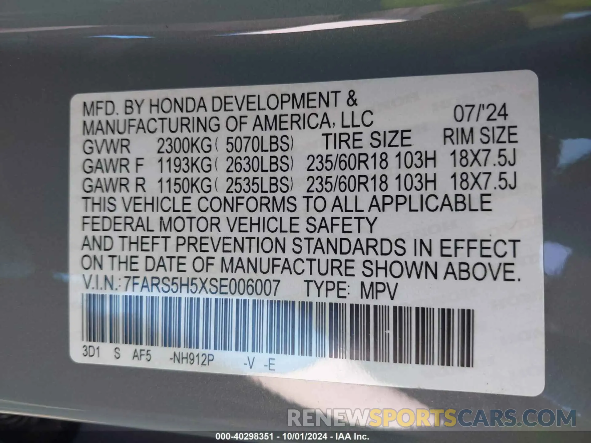 9 fotografías del automóvil dañado 7FARS5H5XSE006007 HONDA CR-V 2025