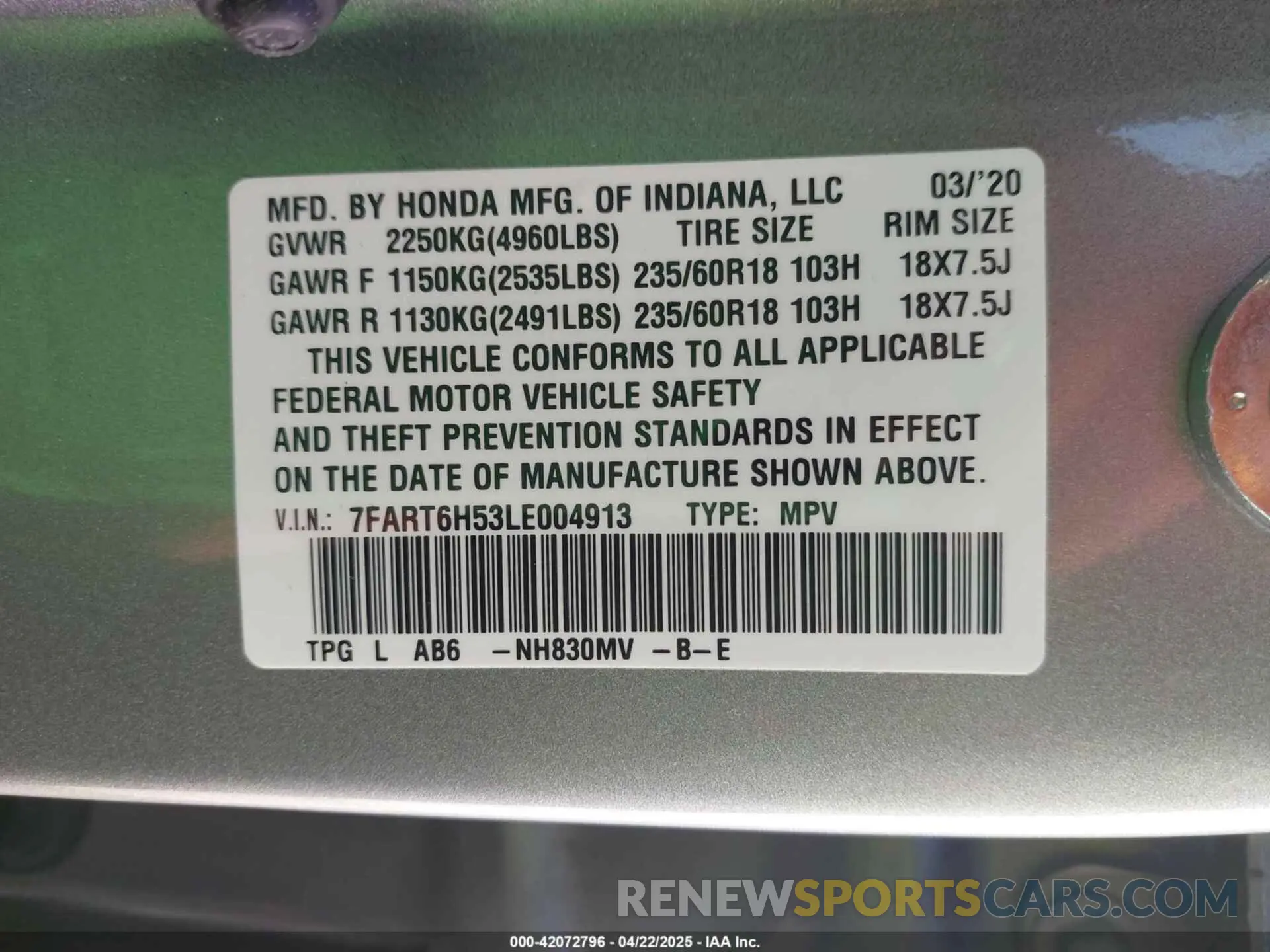 9 fotografías del automóvil dañado 7FART6H53LE004913 HONDA CR-V HYBRID 2020